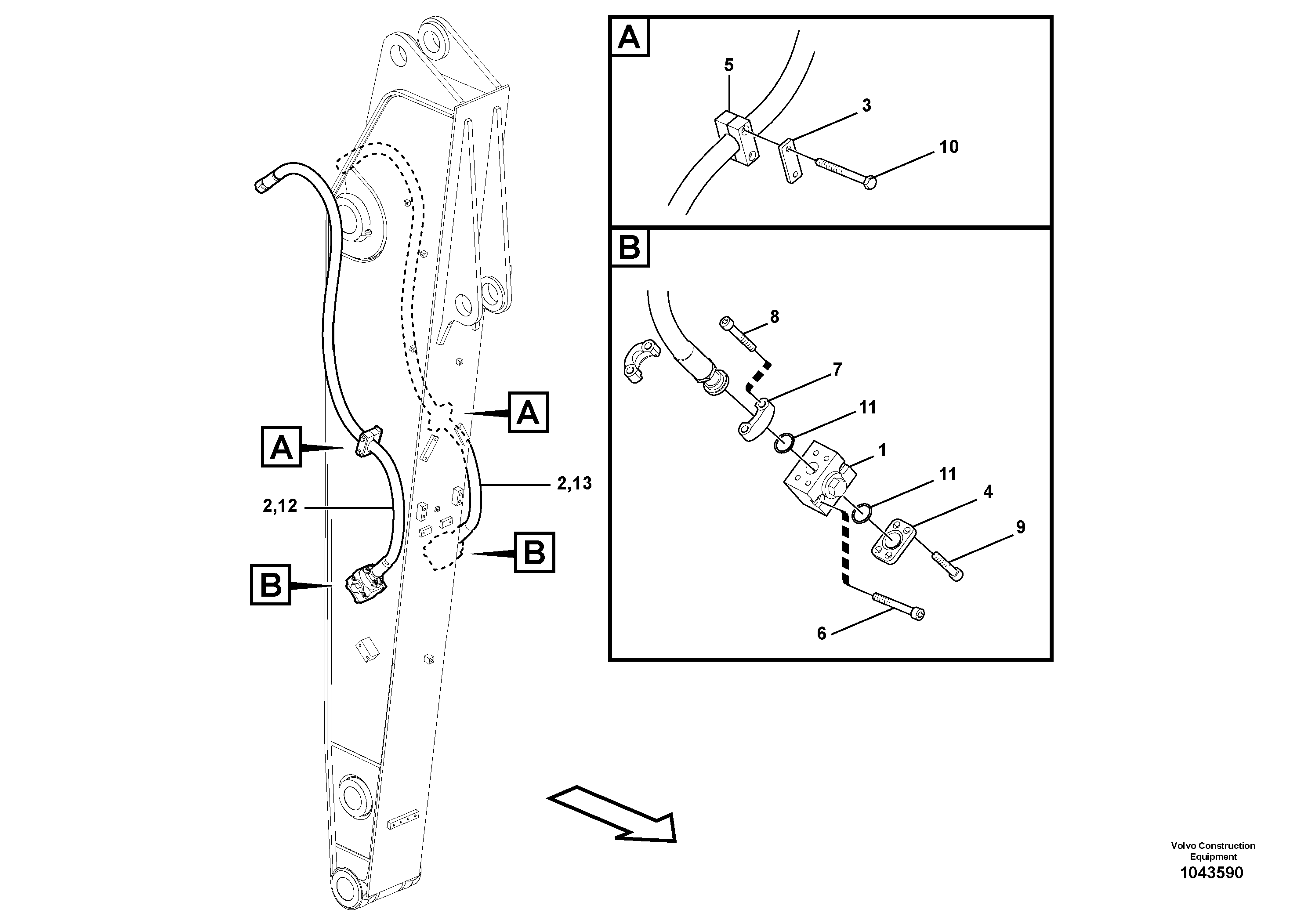 Схема запчастей Volvo EW180C - 81757 Working hydraulic, hammer and shear for dipper arm EW180C