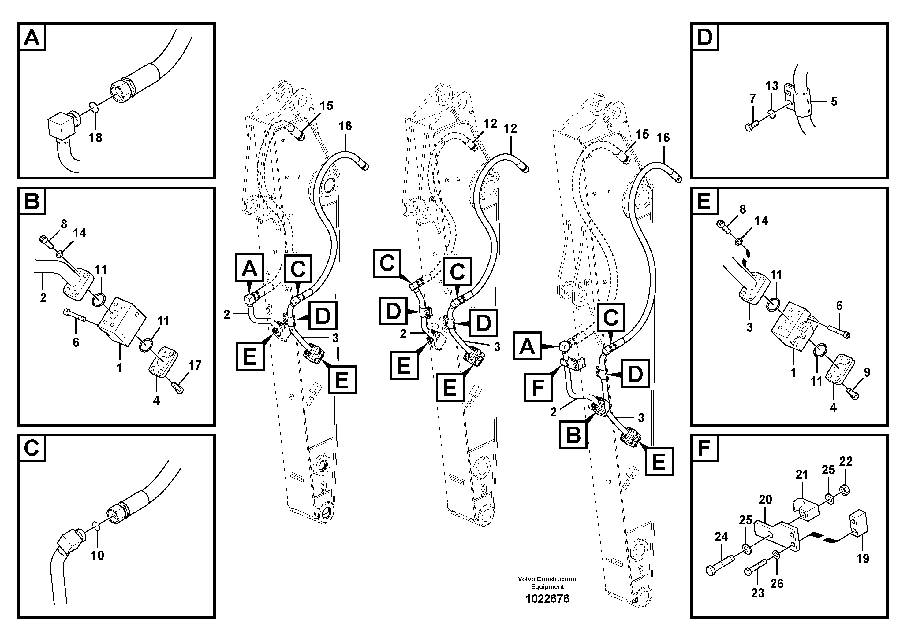 Схема запчастей Volvo EW180C - 82901 Working hydraulic, hammer and shear for dipper arm EW180C