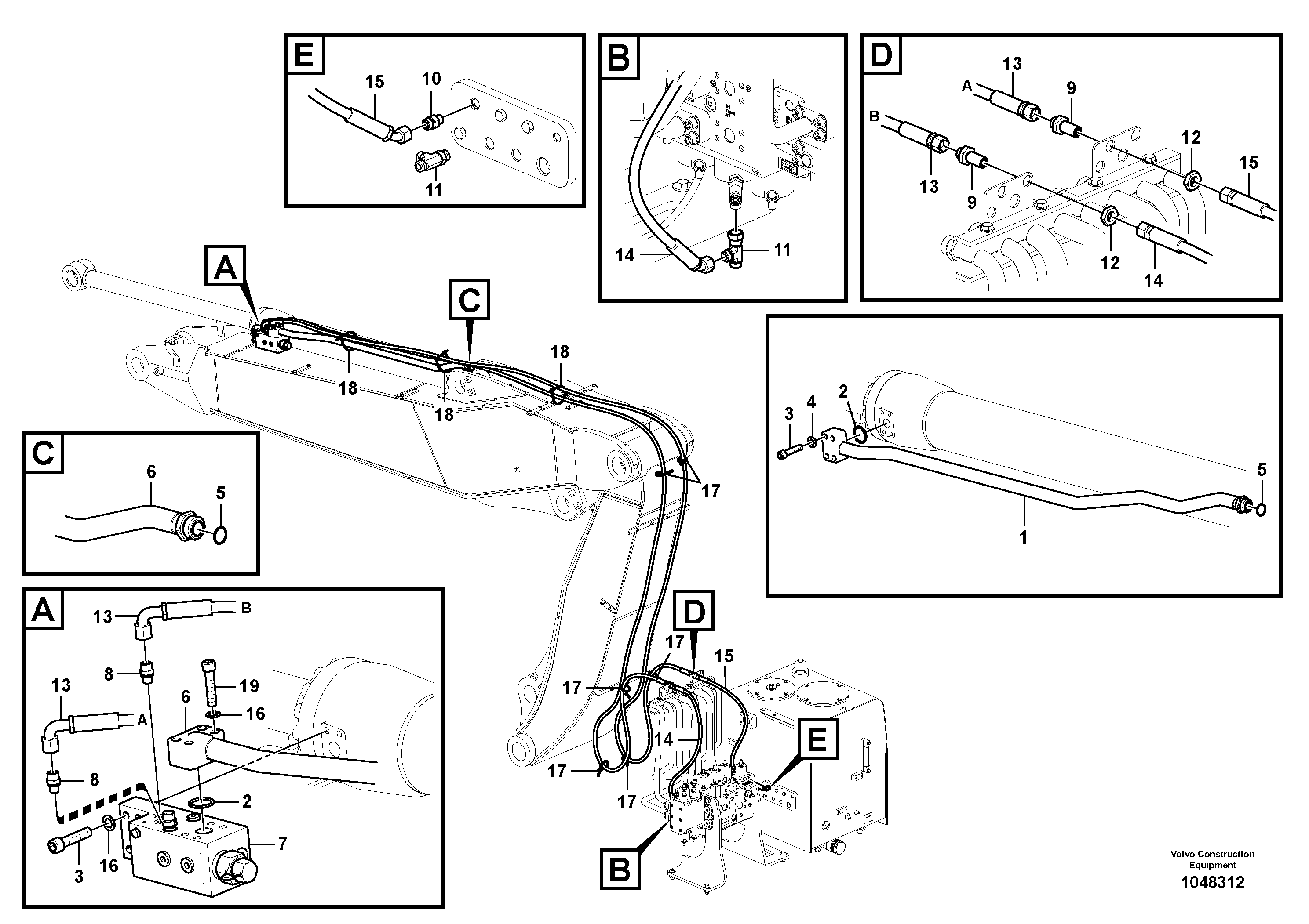 Схема запчастей Volvo EW180C - 89117 Working hydraulic, dipper arm rupture for adjustable boom EW180C