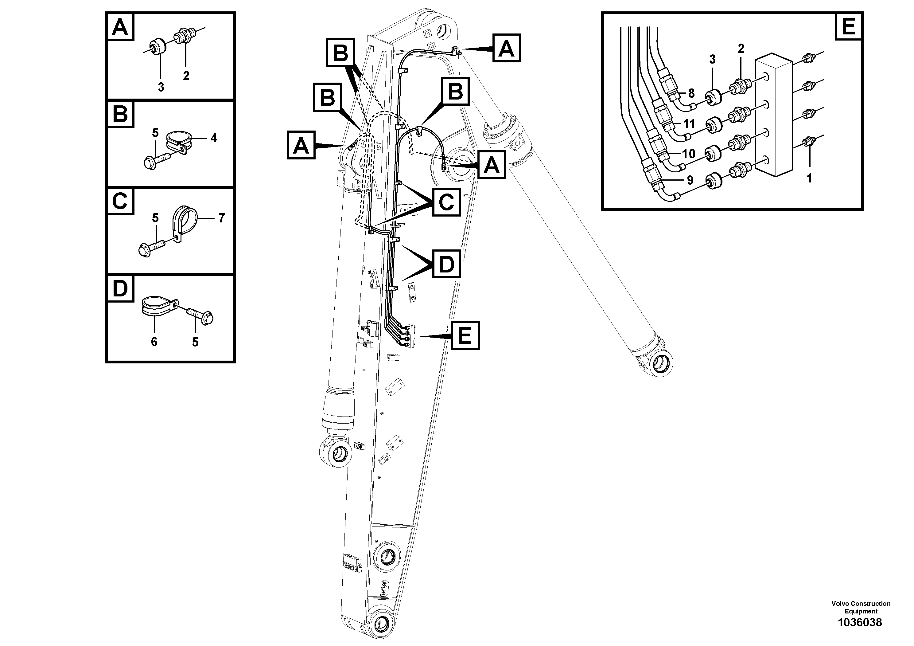 Схема запчастей Volvo EW180C - 34247 Boom and grease piping EW180C
