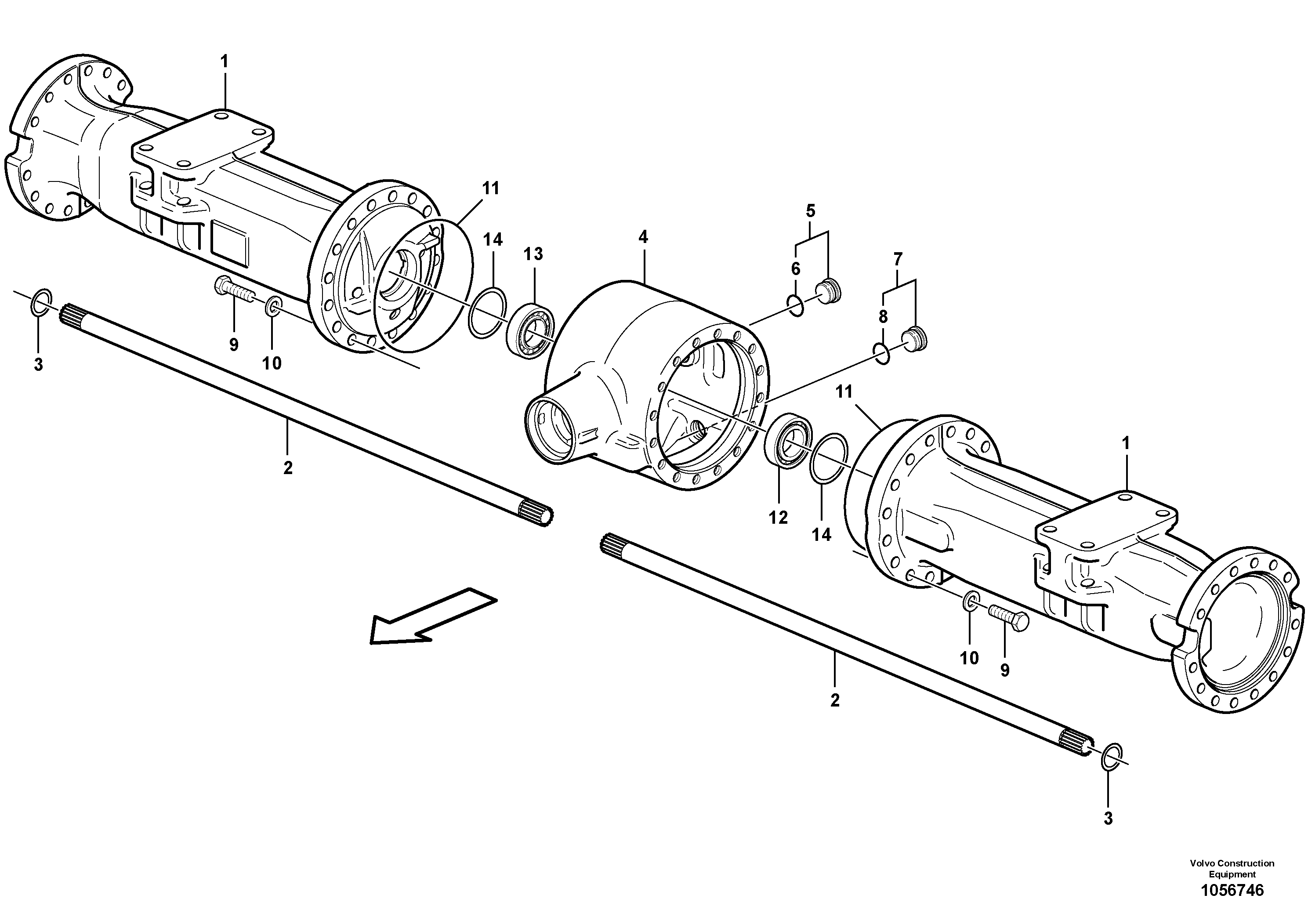 Схема запчастей Volvo EW180C - 84946 Rear axle, Axle casing EW180C