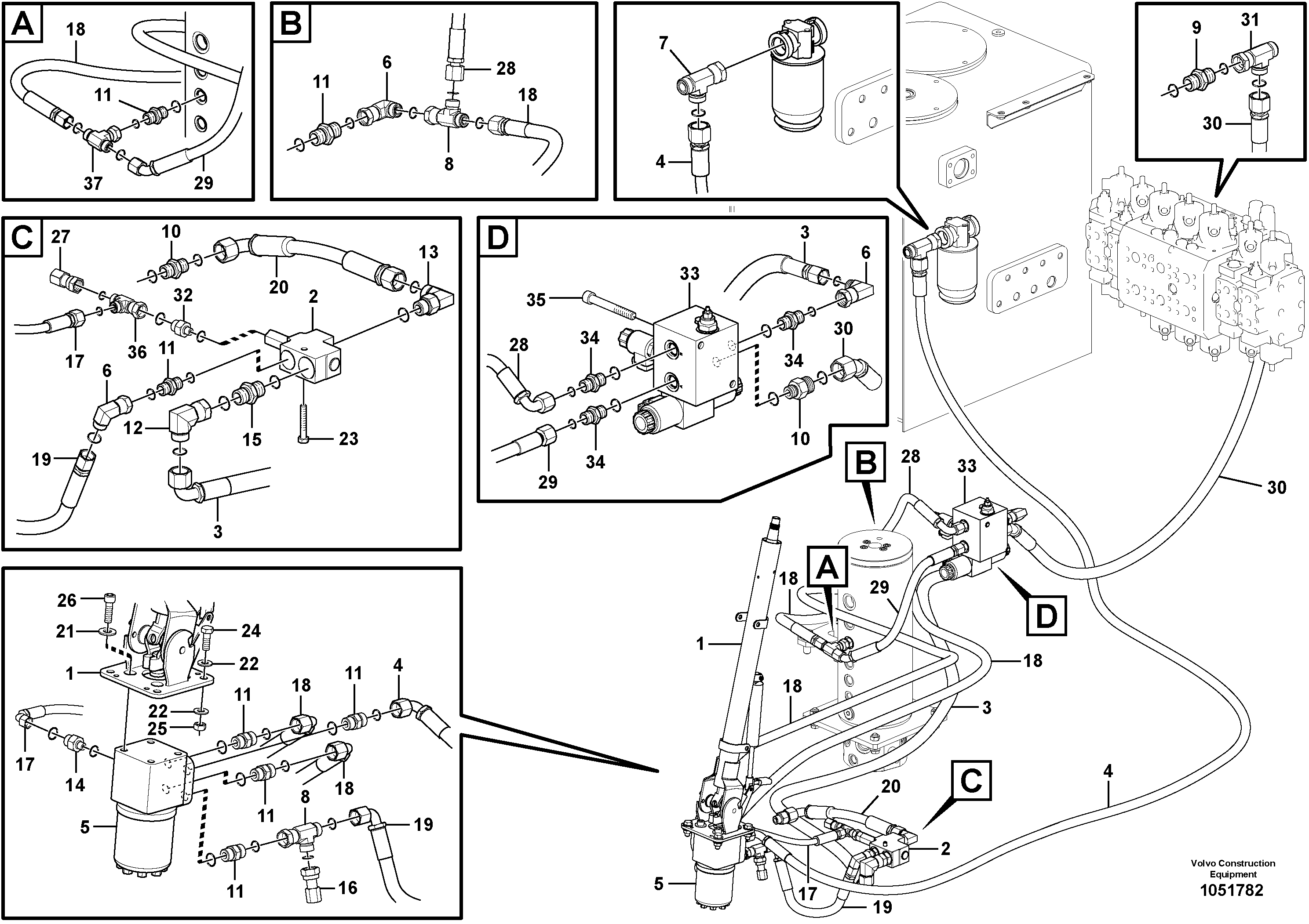 Схема запчастей Volvo EW210C - 104323 Hydraulic system, steering line CDC EW210C