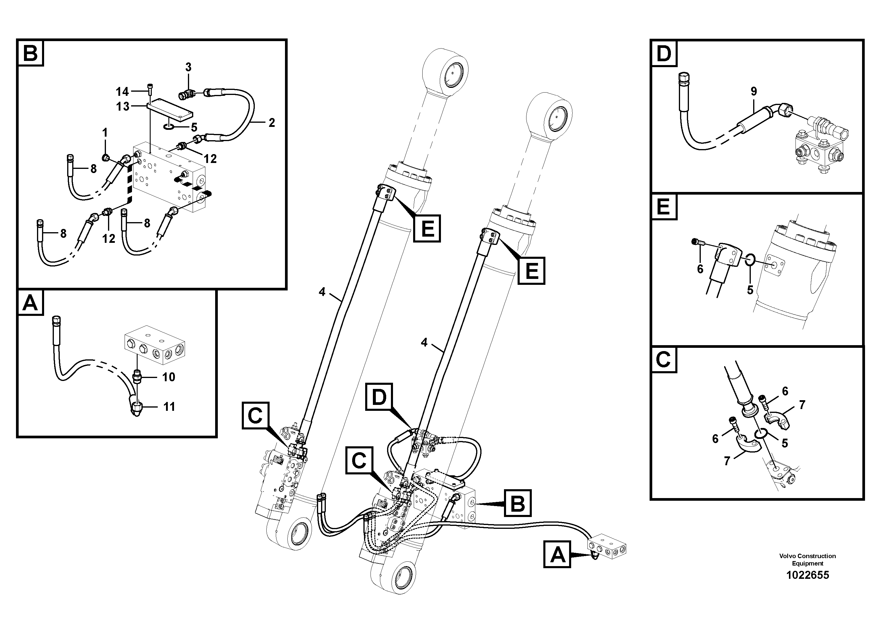 Схема запчастей Volvo EW210C - 83142 Hydraulic system, control valve to boom and swing EW210C