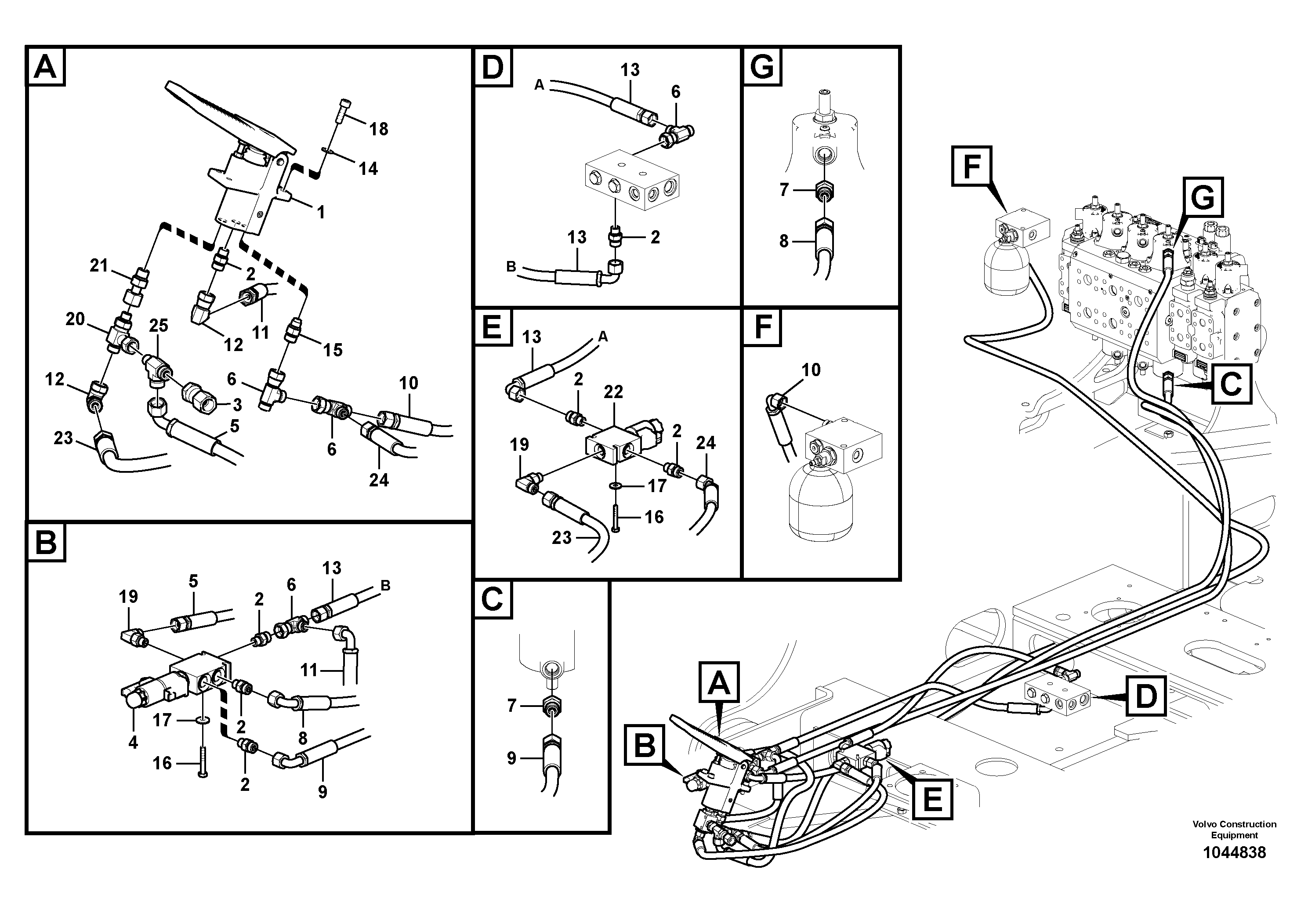 Схема запчастей Volvo EW210C - 88112 Servo system, control valve to remote control valve pedal EW210C