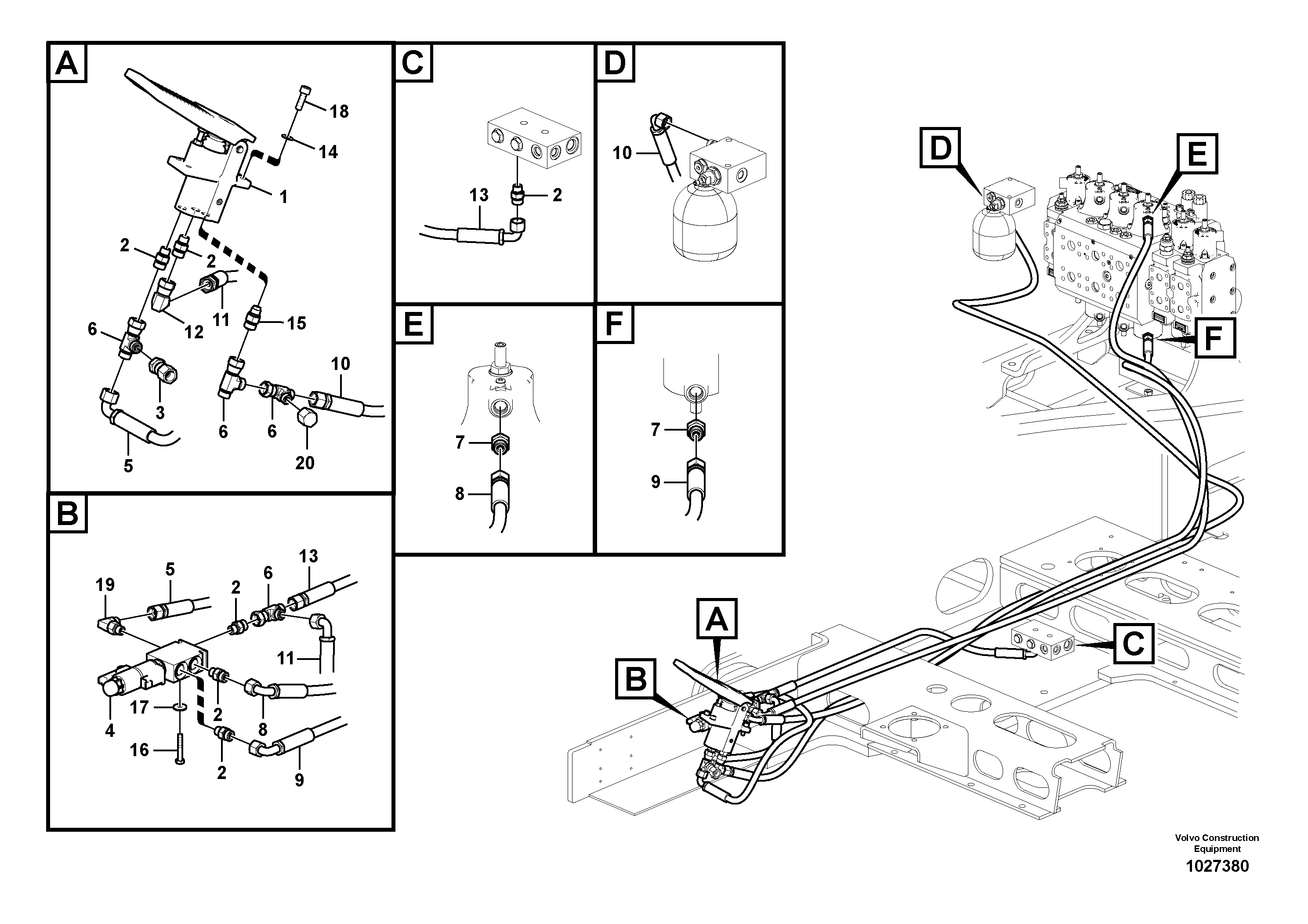 Схема запчастей Volvo EW210C - 88247 Servo system, control valve to remote control valve pedal EW210C