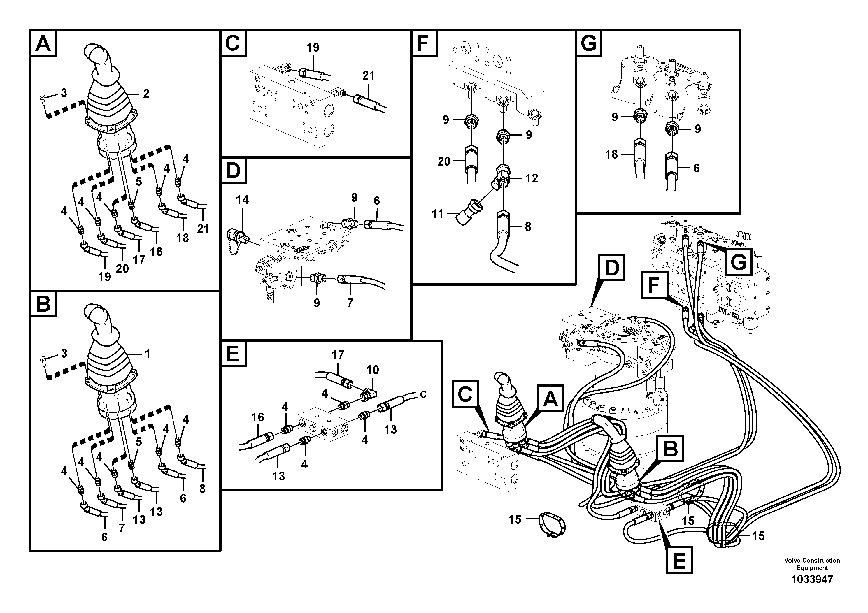Схема запчастей Volvo EW210C - 89013 Servo system, control valve to remote control valve EW210C