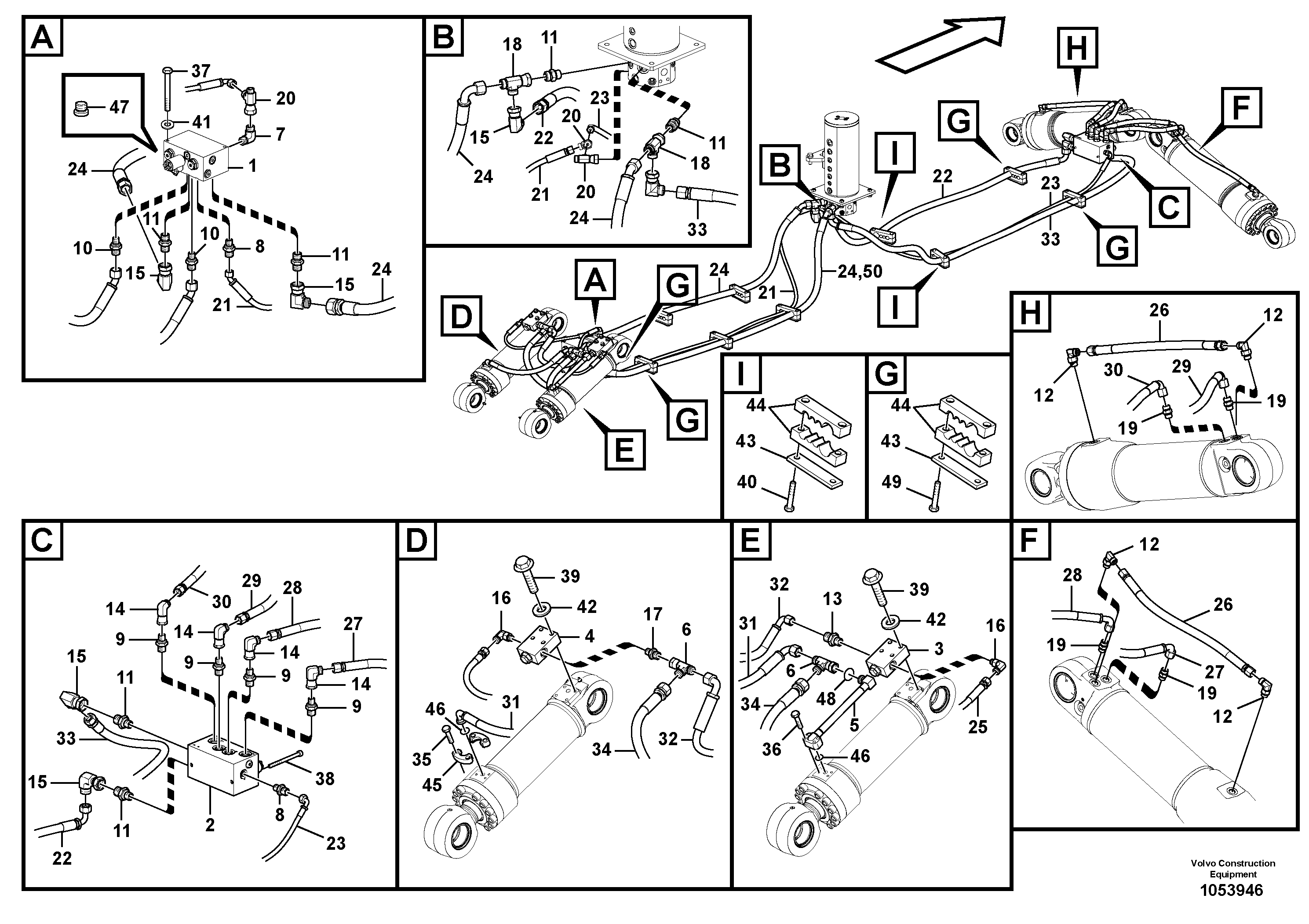 Схема запчастей Volvo EW210C - 101965 Working hydraulics, rear dozer blade and front outrigger EW210C