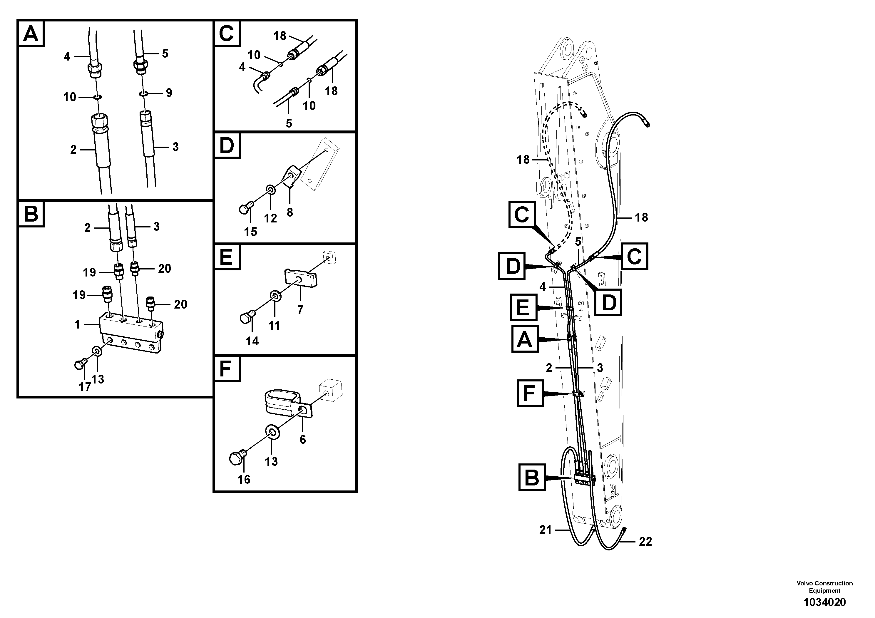 Схема запчастей Volvo EW210C - 86121 Working hydraulic, quick fit on dipper arm EW210C