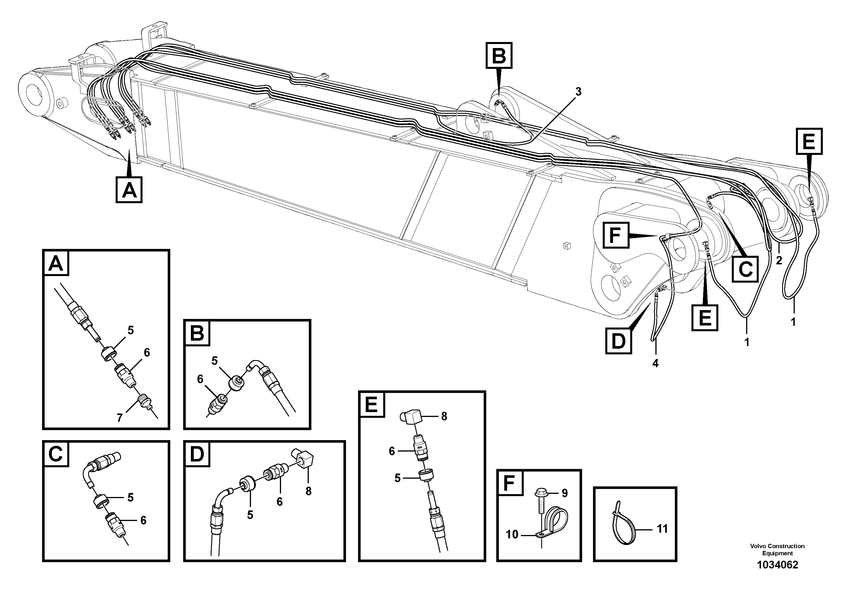 Схема запчастей Volvo EW210C - 90400 Boom and grease piping, adjustable 2nd EW210C