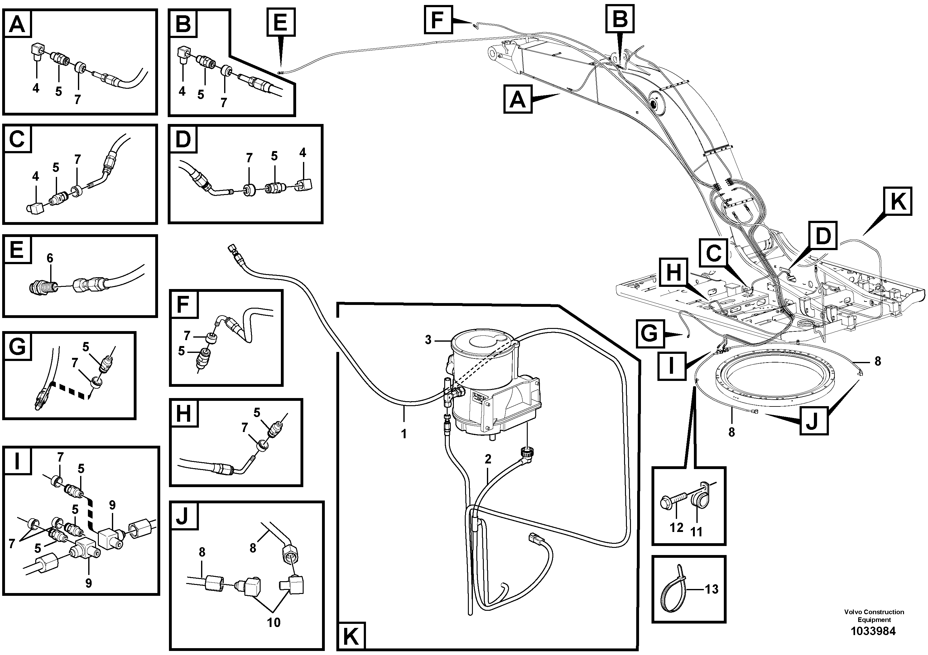 Схема запчастей Volvo EW210C - 91072 Automatic lubrication system, boom EW210C