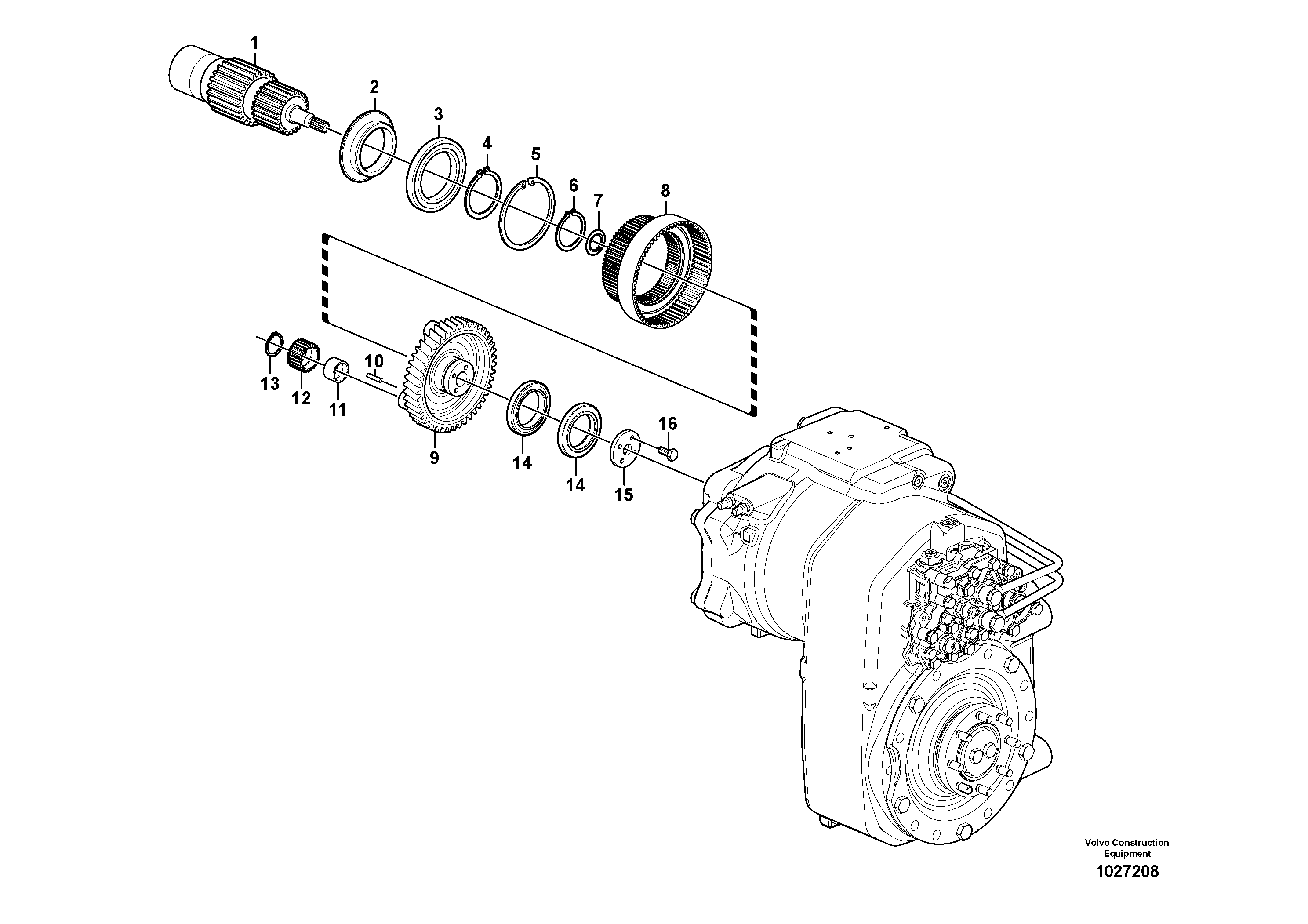 Схема запчастей Volvo EW210C - 89651 Transfer case, gears and shafts EW210C