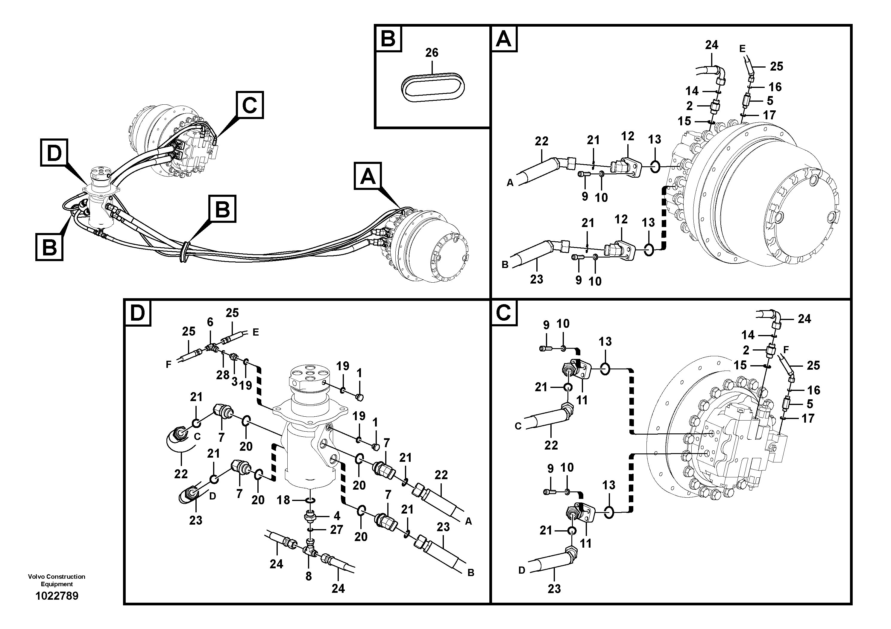 Схема запчастей Volvo EC290C - 68370 Turning joint line, turning joint to travel motor EC290C
