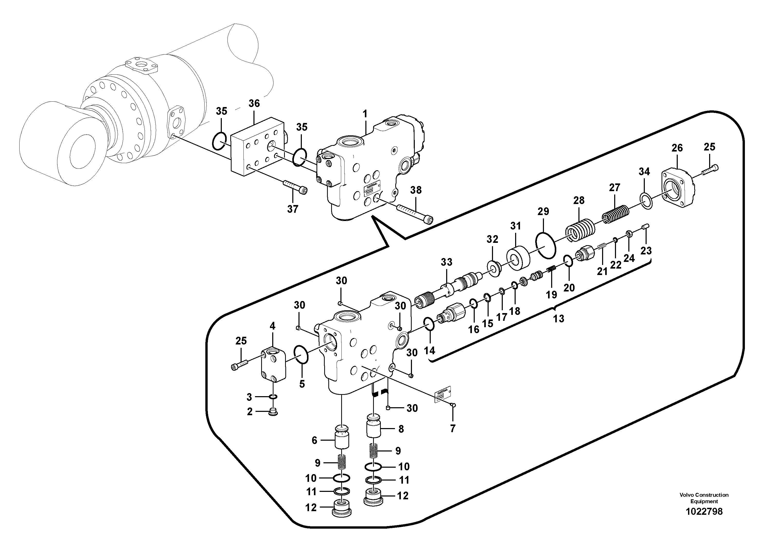 Схема запчастей Volvo EC290C - 60901 Working hydraulic, dipper arm rupture valve mount EC290C
