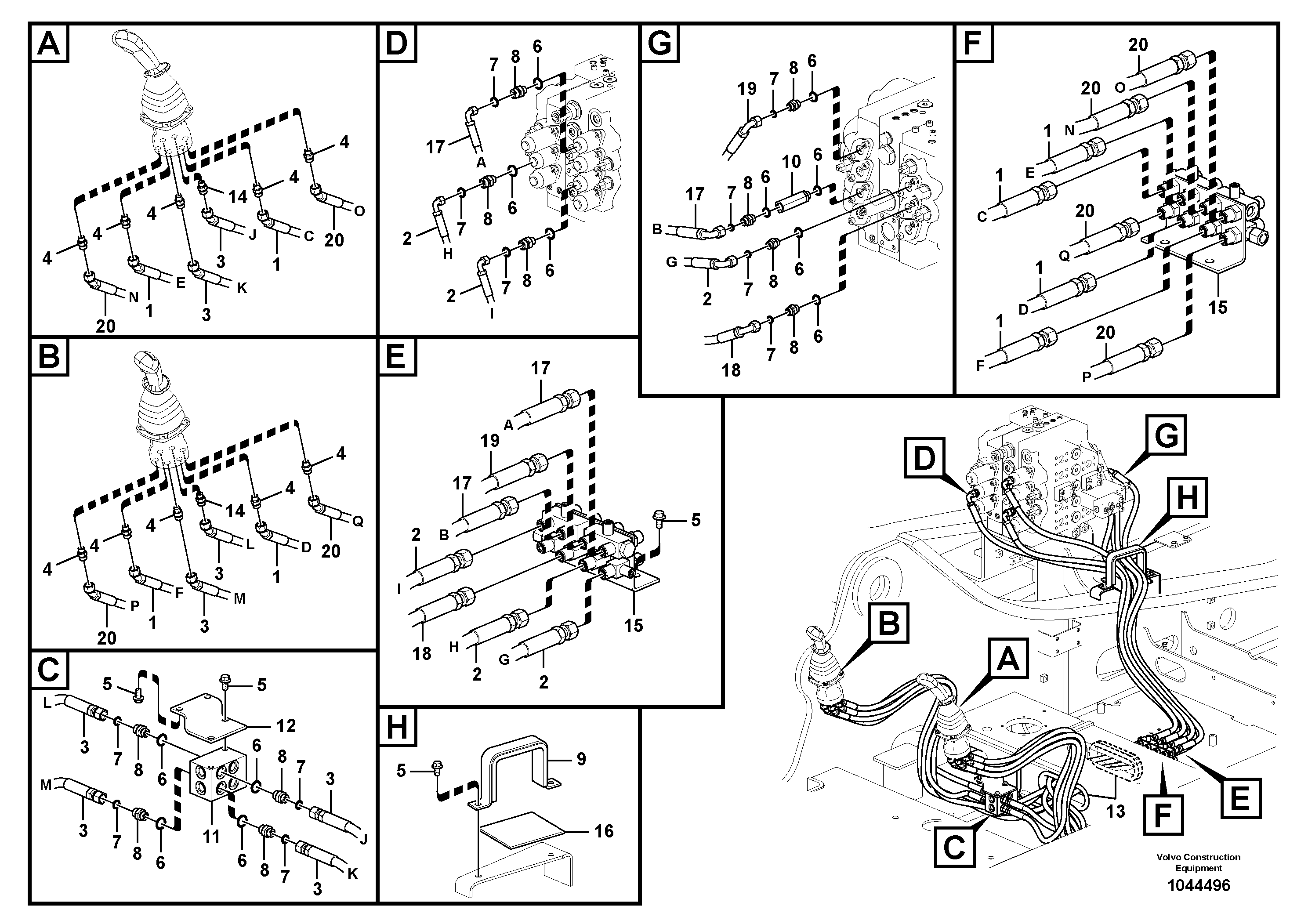 Схема запчастей Volvo EC290C - 27243 Servo system, control valve to remote control valve EC290C