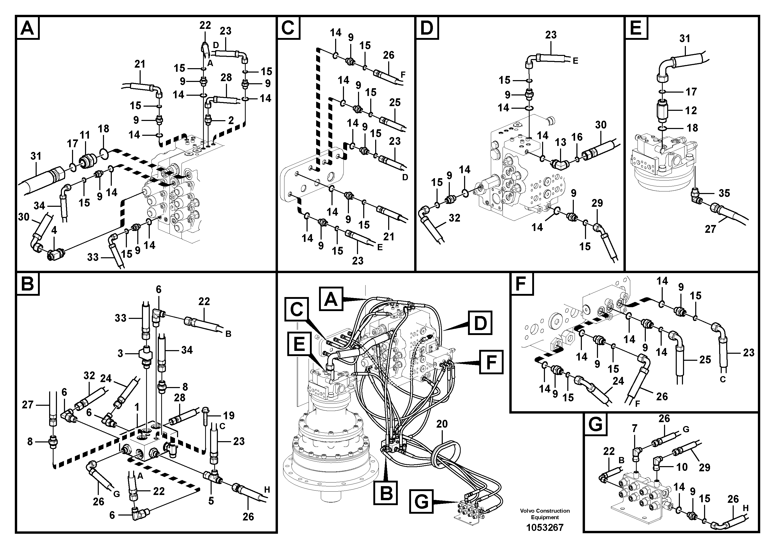 Схема запчастей Volvo EC290C - 89093 Servo system, control valve piping EC290C