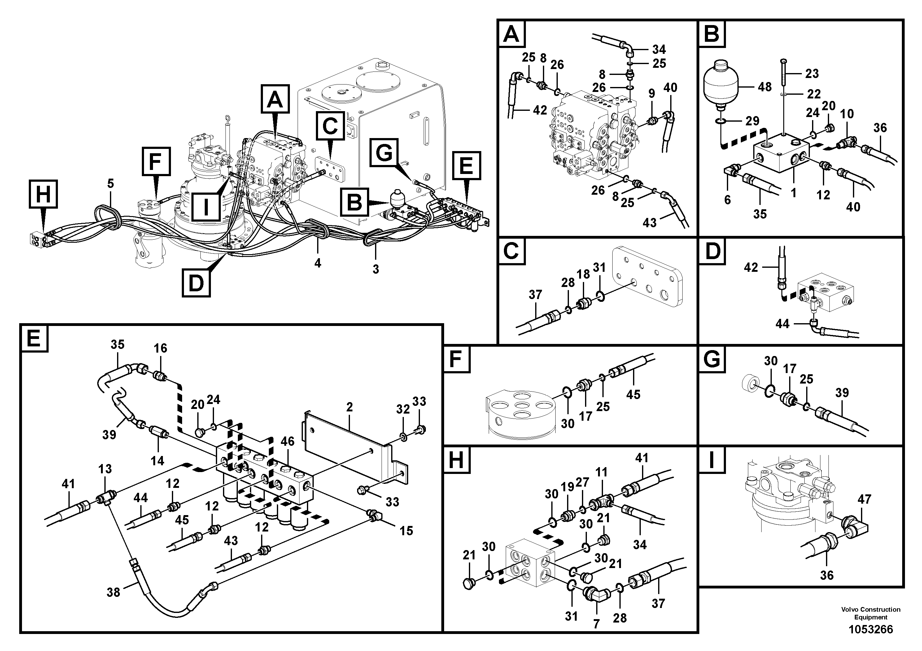 Схема запчастей Volvo EC290C - 94919 Servo system, control valve to solenoid valve EC290C