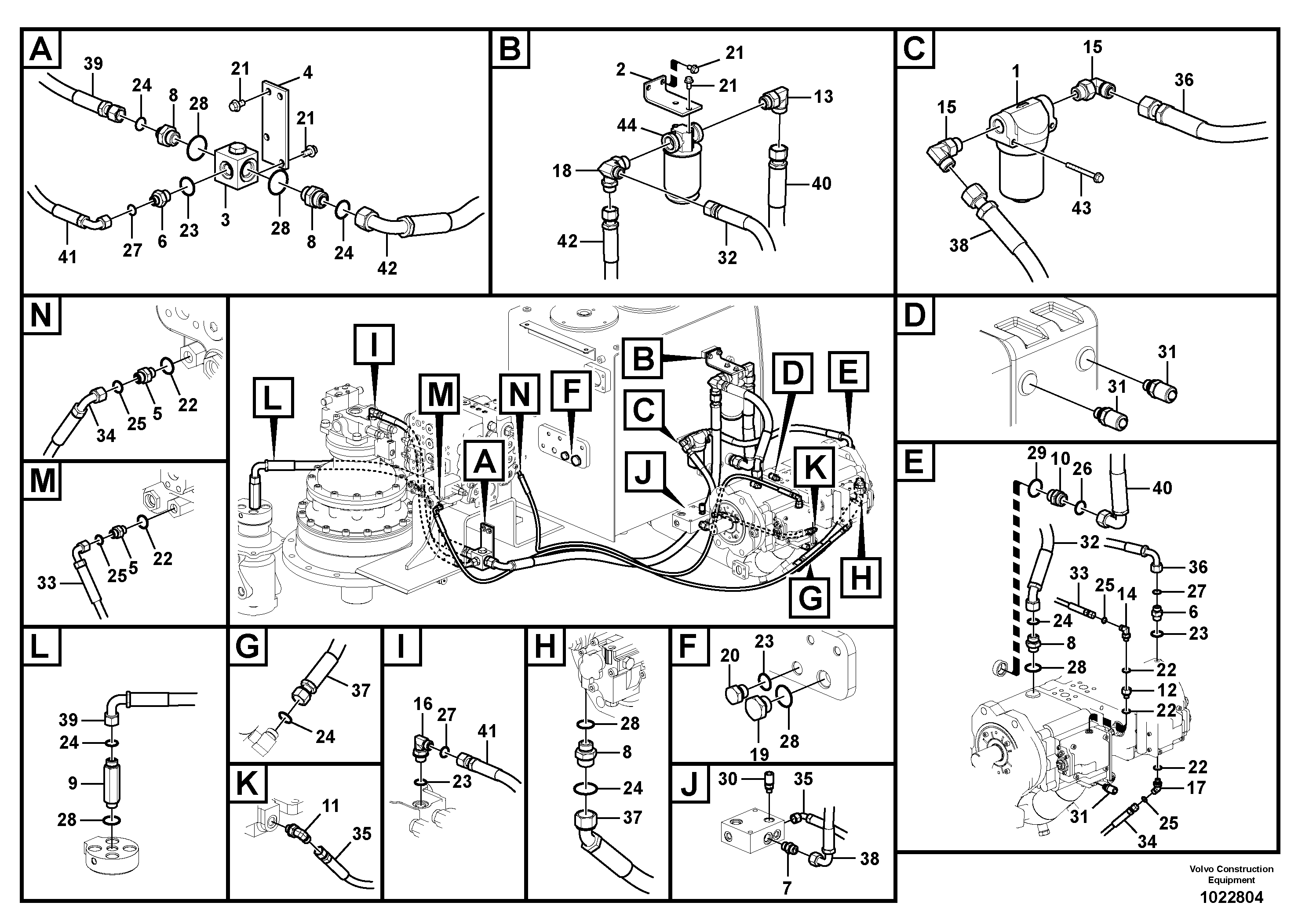 Схема запчастей Volvo EC290C - 96042 Servo system, pump piping and filter mount EC290C