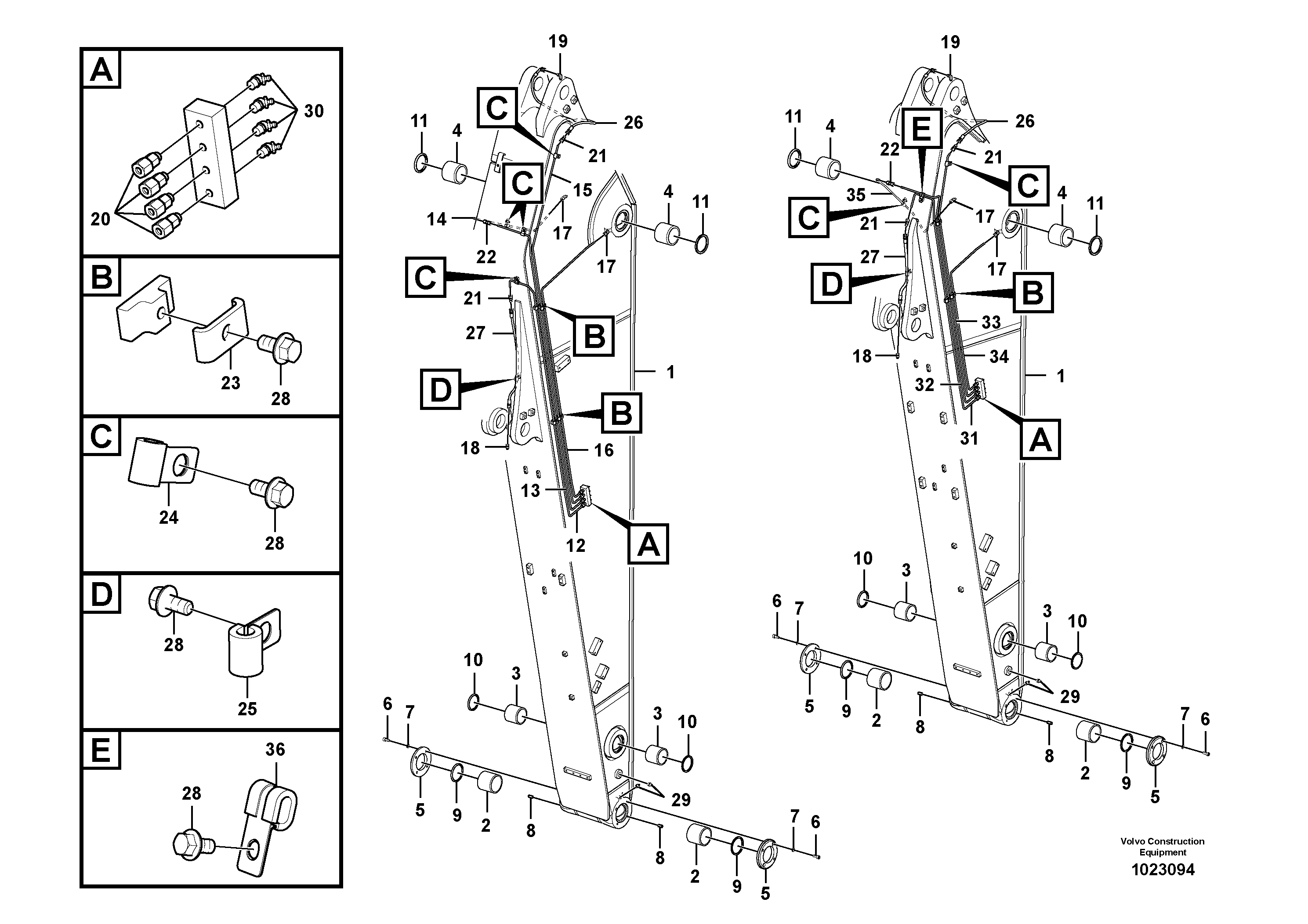Схема запчастей Volvo EC290C - 11235 Dipper arm and grease piping with piping seat EC290C