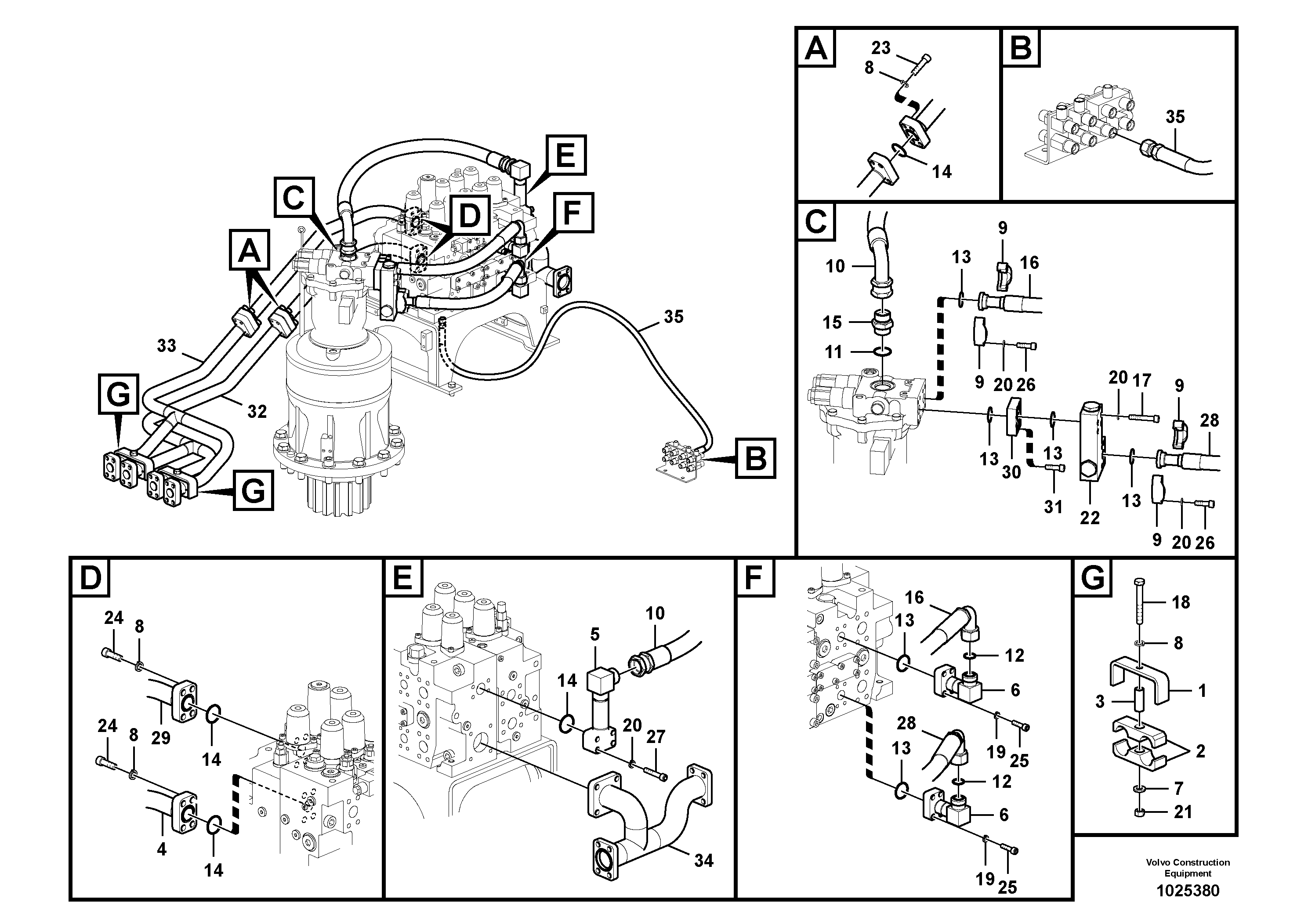 Схема запчастей Volvo EC360C - 29009 Hydraulic system, control valve to boom and swing EC360C