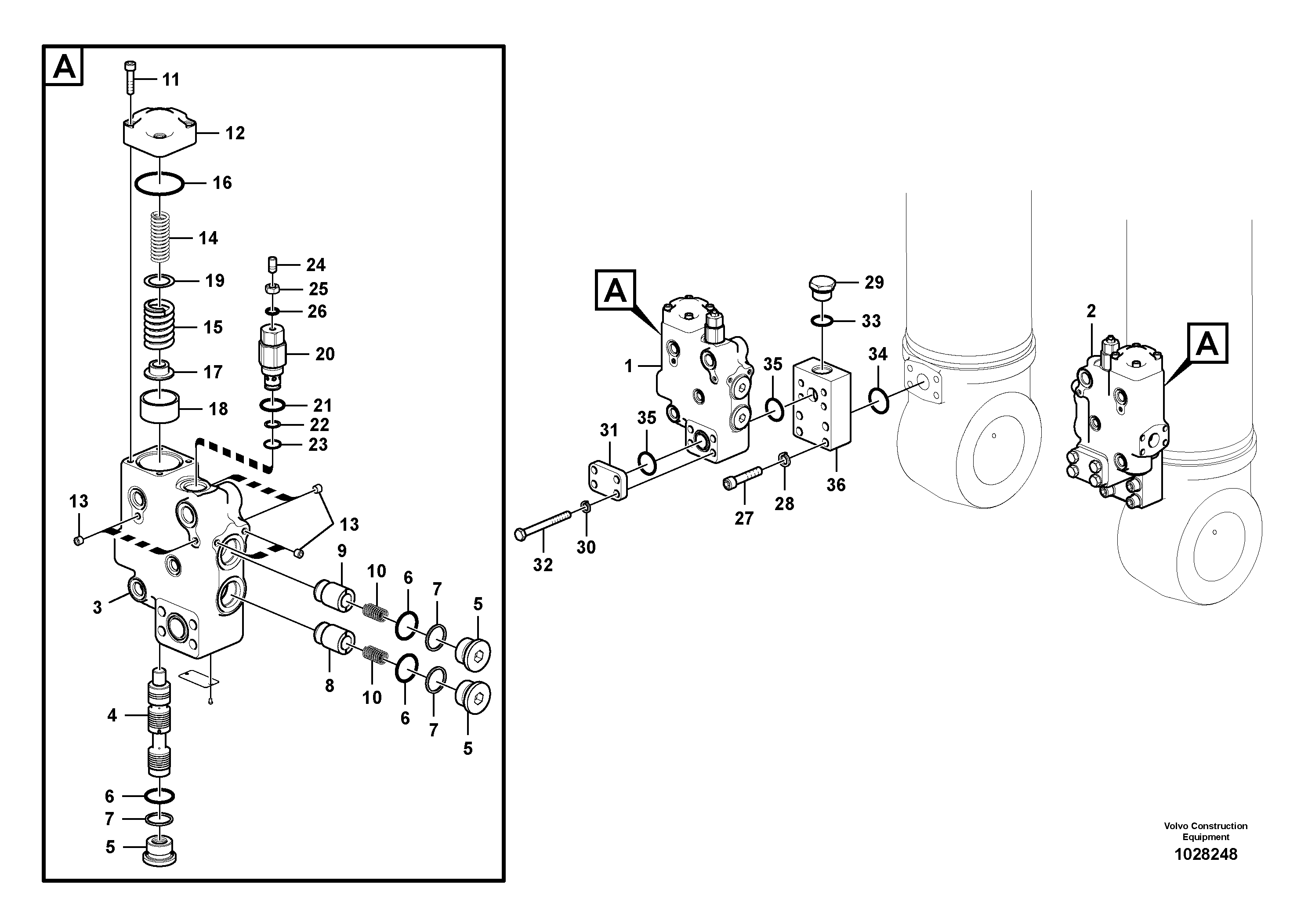 Схема запчастей Volvo EC360C - 60918 Working hydraulic, boom rupture valve mount EC360C