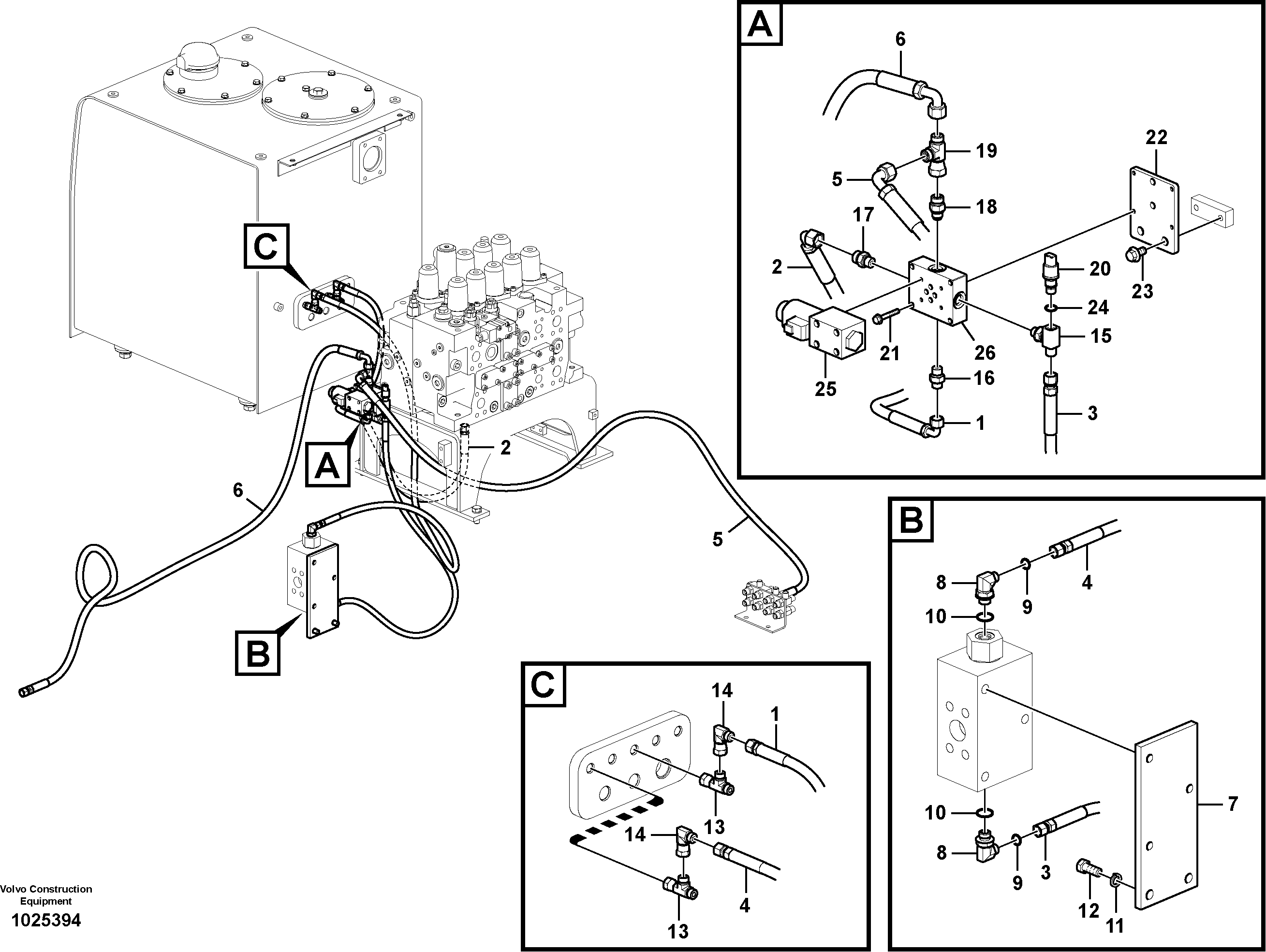 Схема запчастей Volvo EC360C - 35921 Servo system, control valve to solenoid valve EC360C