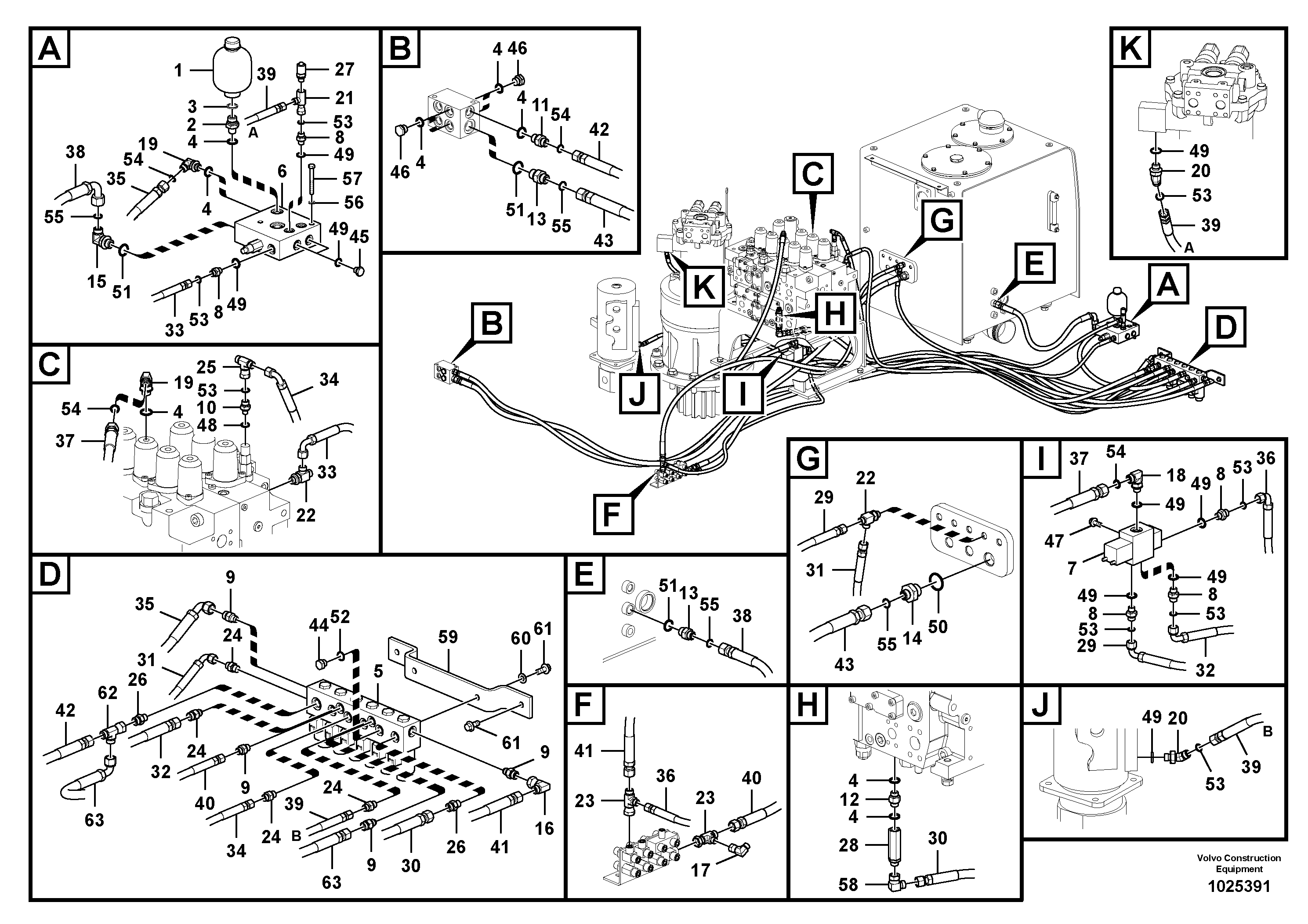Схема запчастей Volvo EC360C - 35986 Servo system, control valve to solenoid valve EC360C