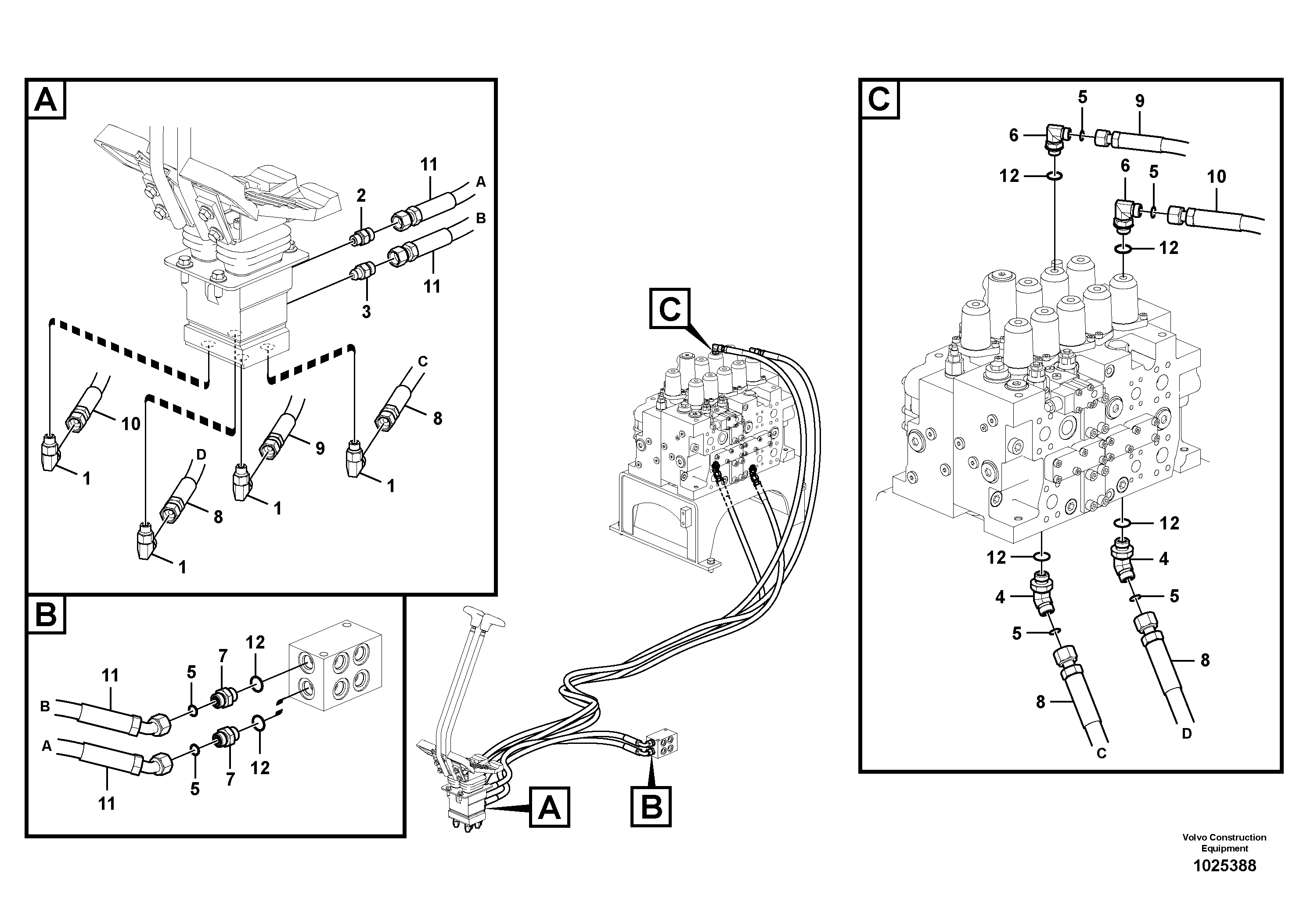 Схема запчастей Volvo EC360C - 40861 Servo system, control valve to remote control valve pedal EC360C