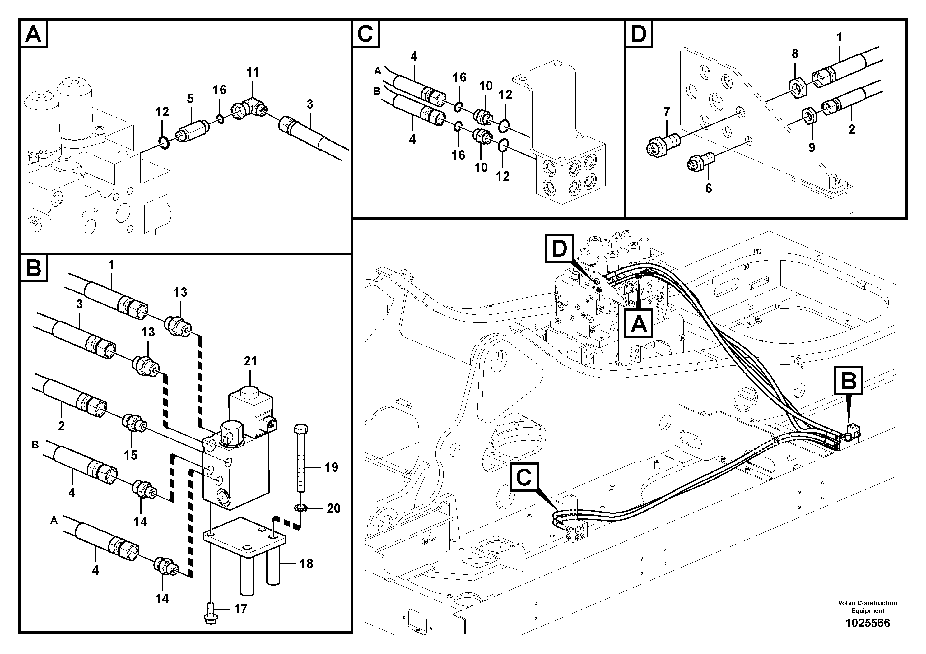 Схема запчастей Volvo EC360C - 35870 Working hydraulic, quick fit on upper frame EC360C