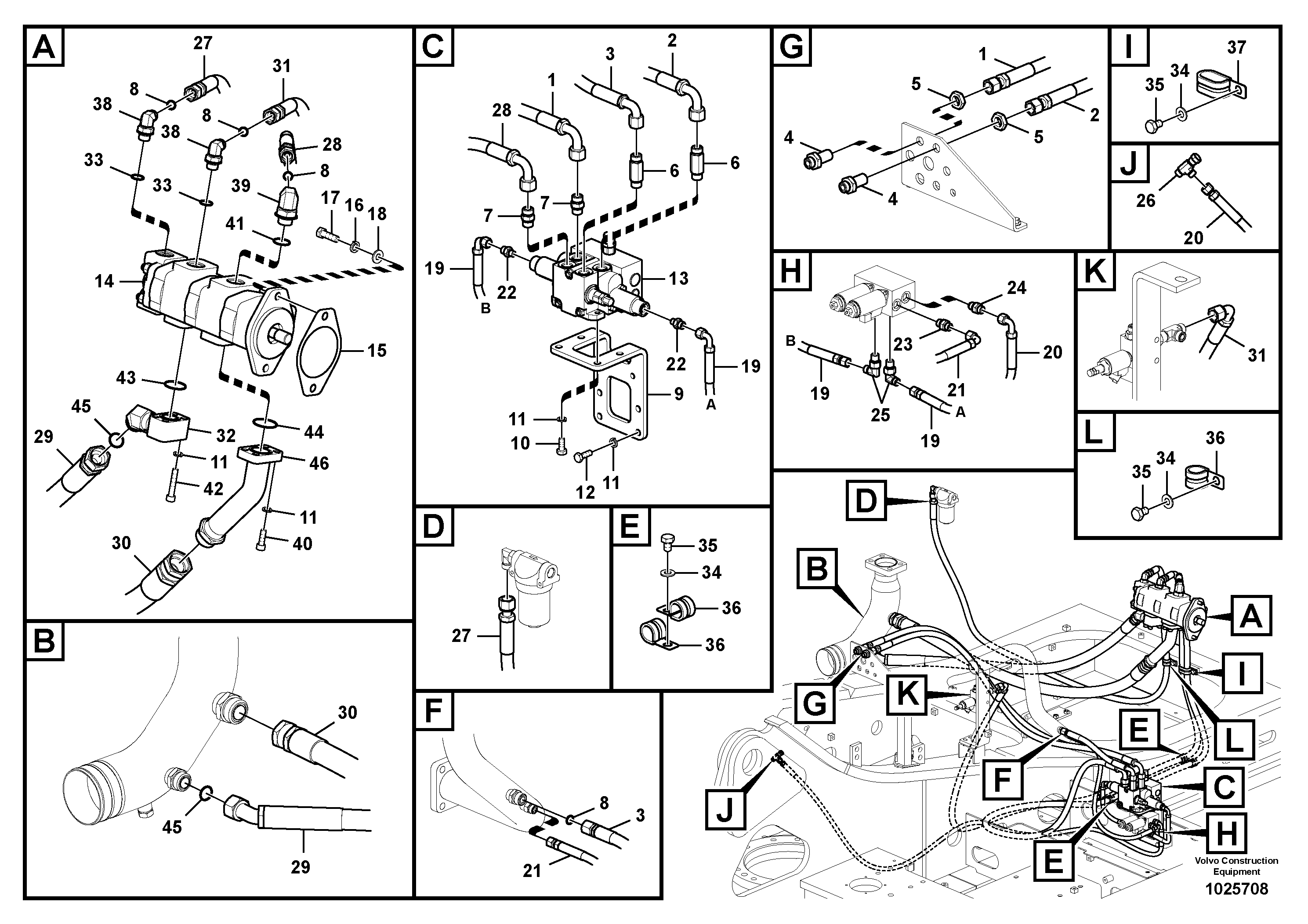 Схема запчастей Volvo EC360C - 77595 Working hydraulic, slope and rotator on upper frame EC360C