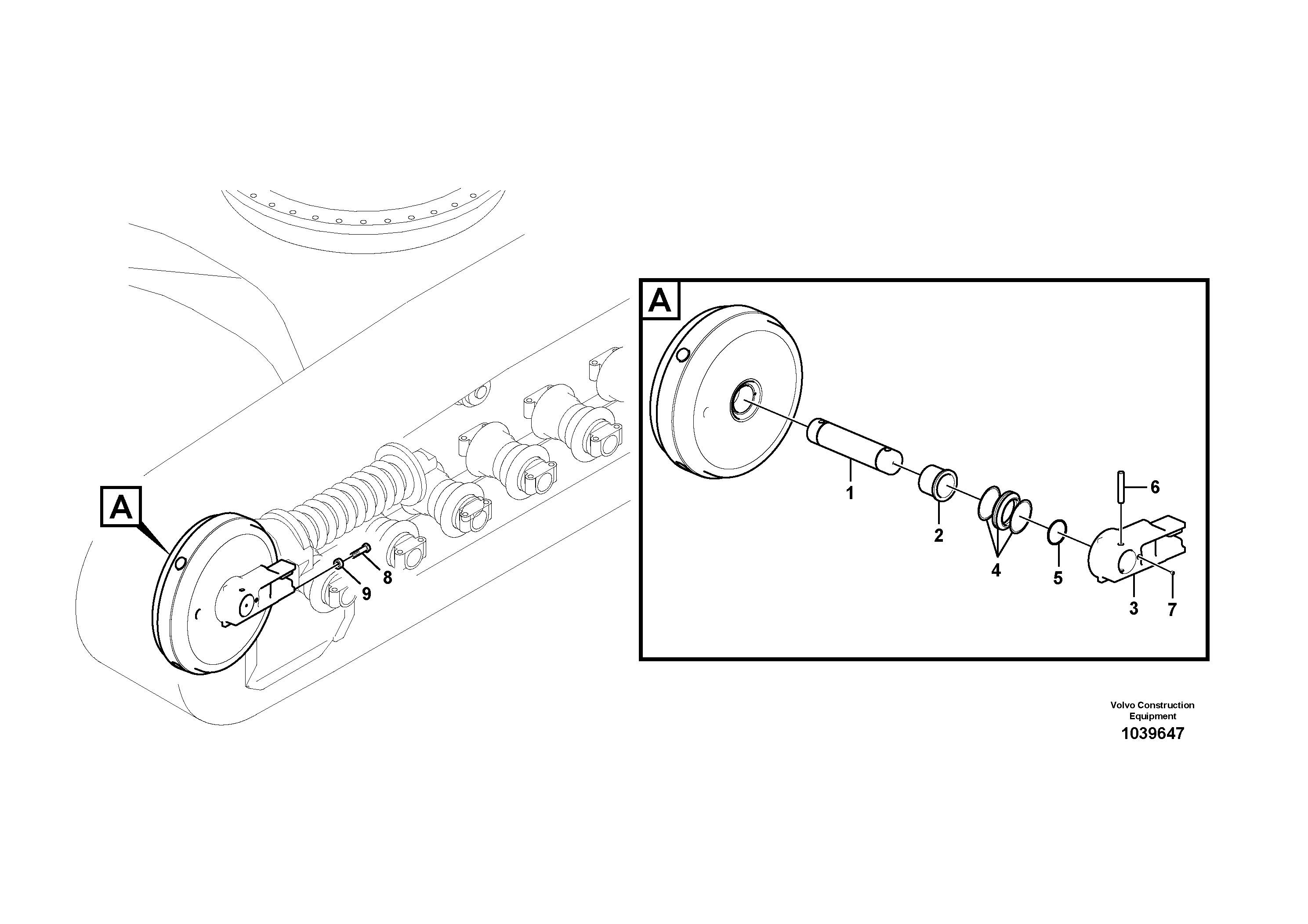 Схема запчастей Volvo EC360C - 57241 Ленивец (Направляющее колесо гусеницы), передний EC360CHR HIGH REACH DEMOLITION