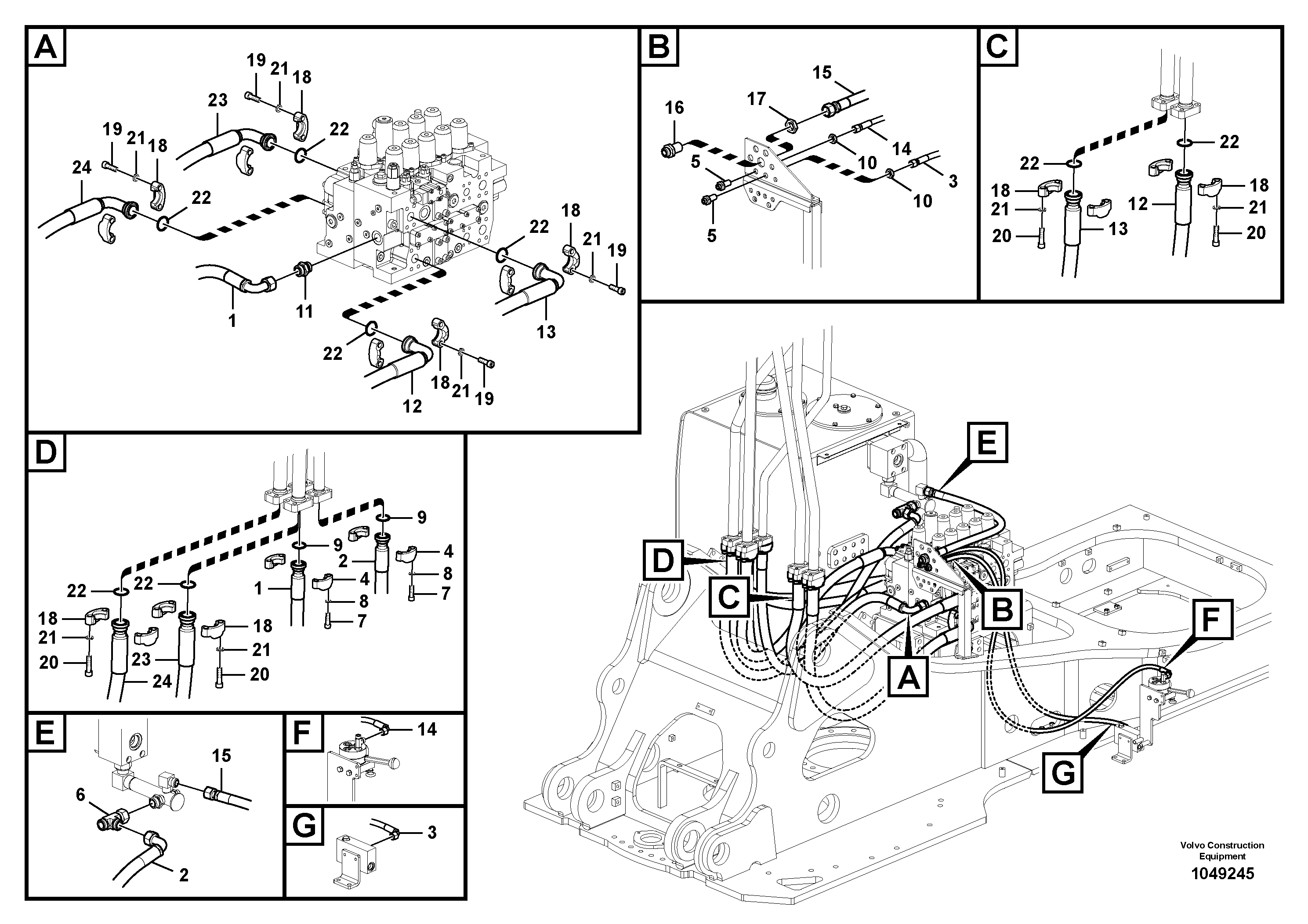 Схема запчастей Volvo EC360C - 52375 Hydraulic system, intermediate arm piping EC360CHR HIGH REACH DEMOLITION