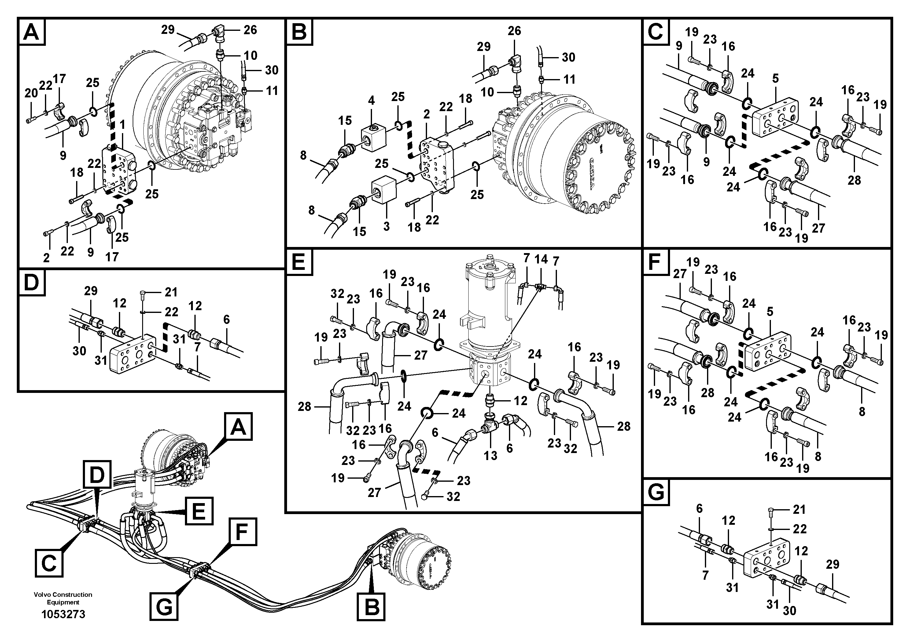 Схема запчастей Volvo EC360C - 92673 Turning joint line, turning joint to travel motor EC360CHR HIGH REACH DEMOLITION