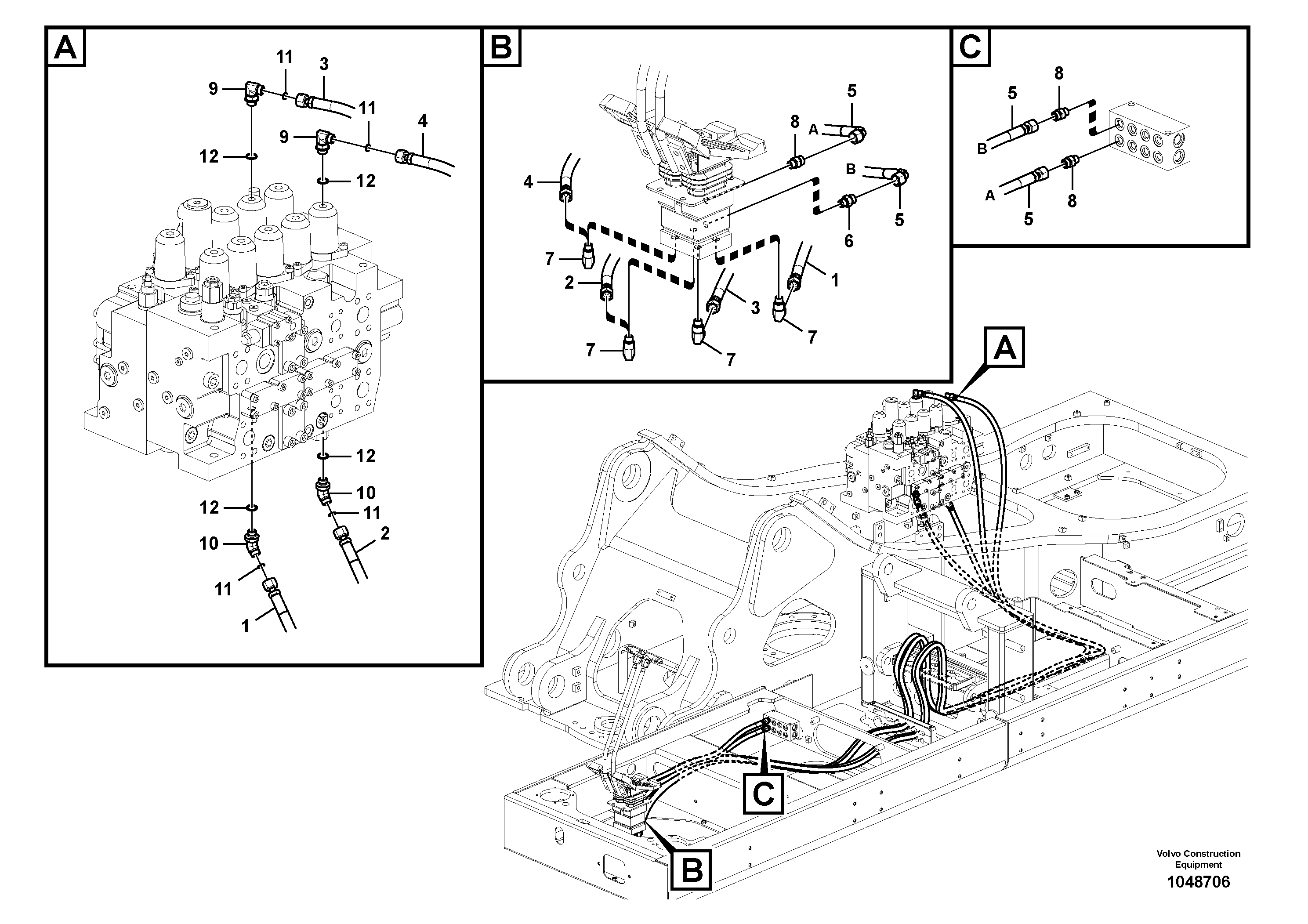 Схема запчастей Volvo EC360C - 52382 Servo system, control valve to remote control valve EC360CHR HIGH REACH DEMOLITION