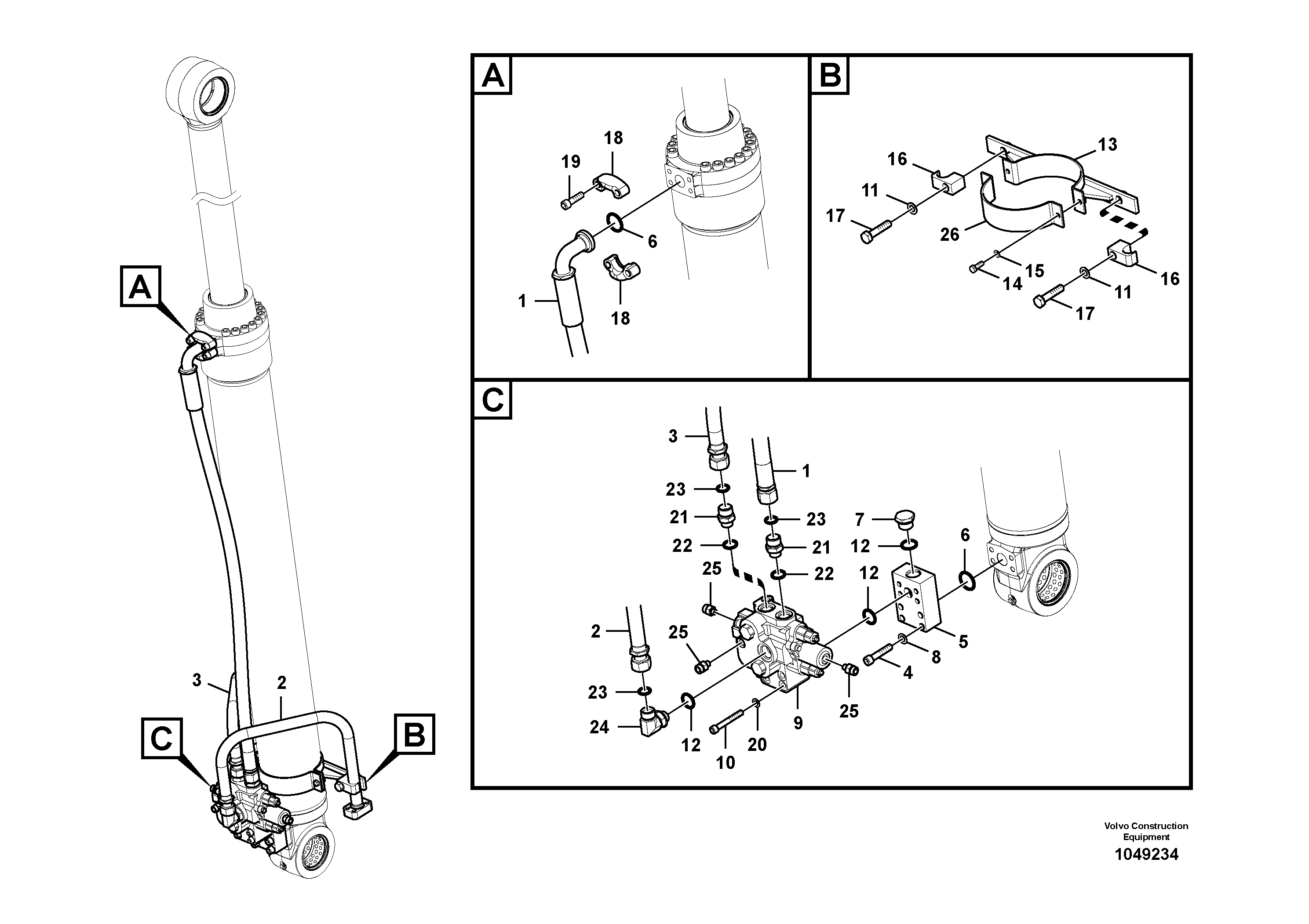 Схема запчастей Volvo EC360C - 87411 Working hydraulics, intermediate arm cylinder piping EC360CHR HIGH REACH DEMOLITION