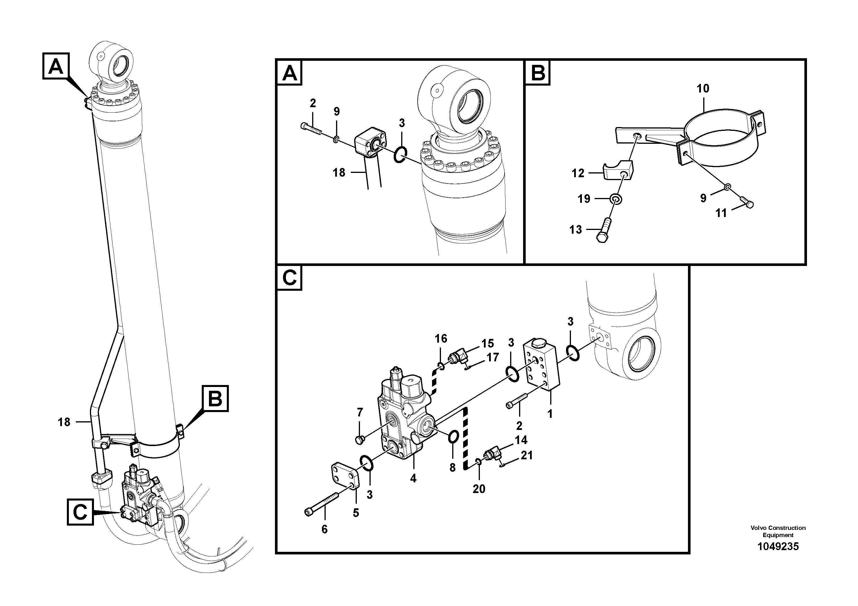 Схема запчастей Volvo EC360C - 95514 Working hydraulics, demolition arm cylinder piping EC360CHR HIGH REACH DEMOLITION