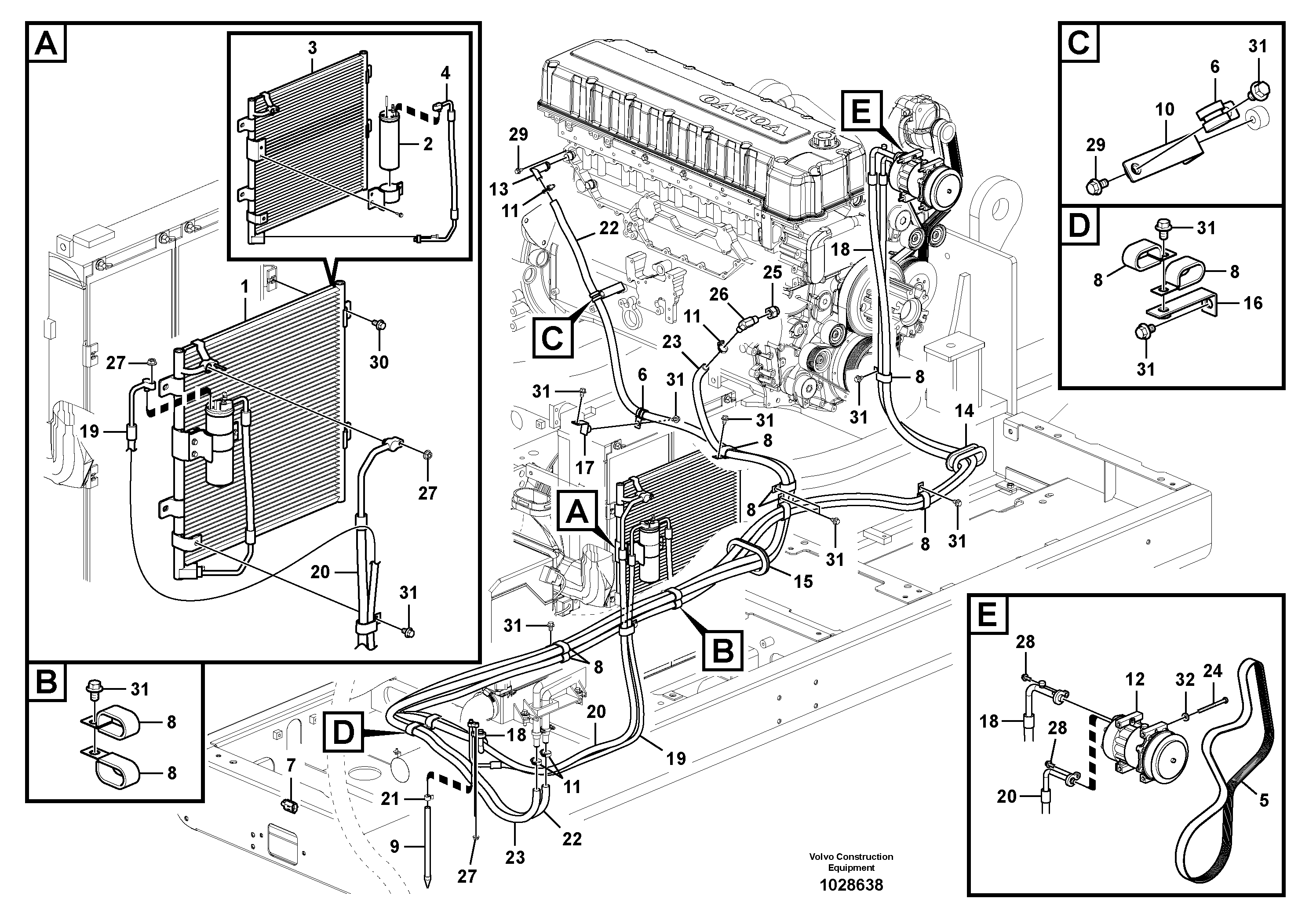 Схема запчастей Volvo EC360C - 96144 Air conditioning line, cooling and heater EC360C S/N 115001-