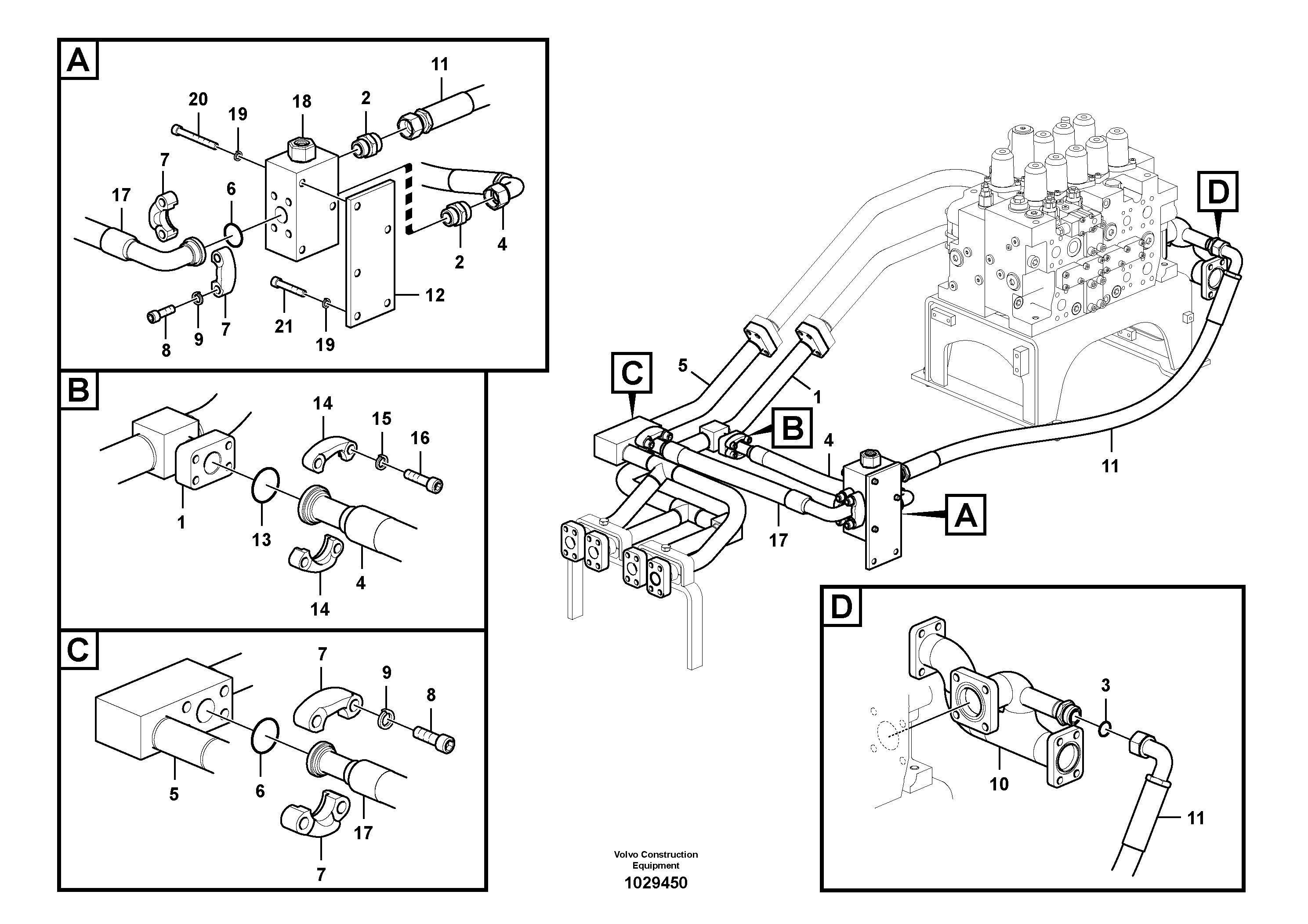 Схема запчастей Volvo EC360C - 1484 Hydraulic system, control valve to boom and swing EC360C S/N 115001-