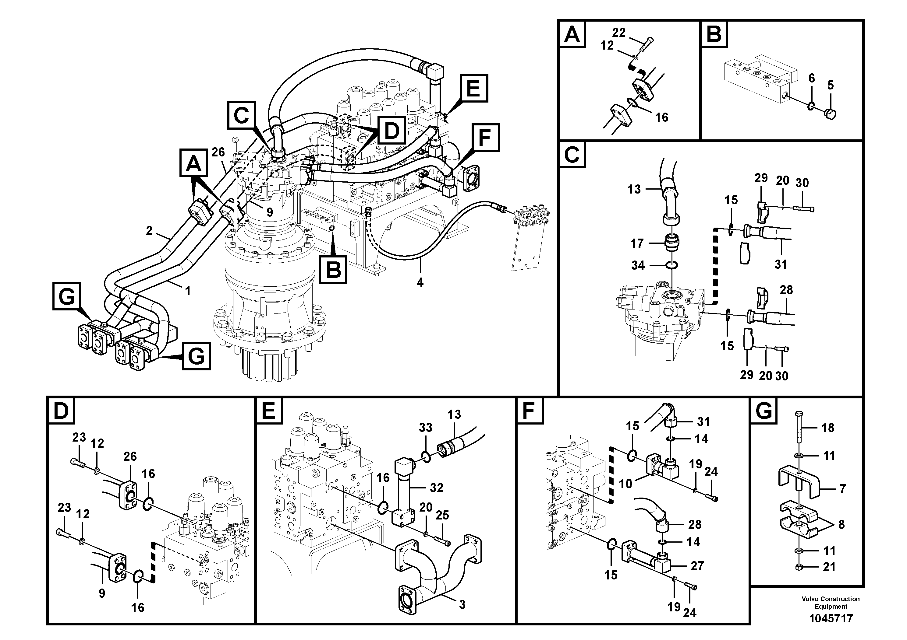 Схема запчастей Volvo EC360C - 94408 Hydraulic system, control valve to boom and swing EC360C S/N 115001-