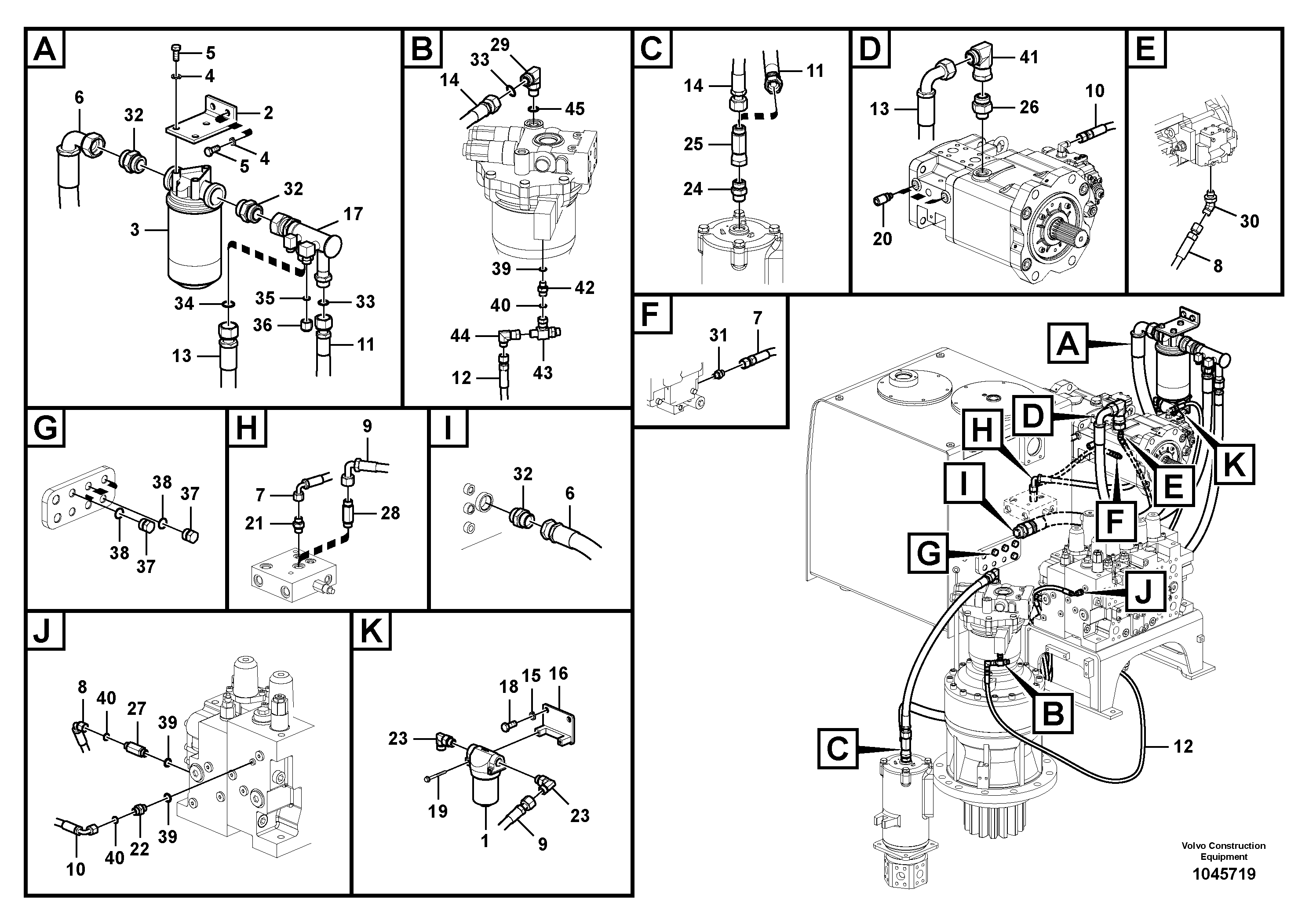 Схема запчастей Volvo EC360C - 105918 Servo system, pump piping and filter mount EC360C S/N 115001-