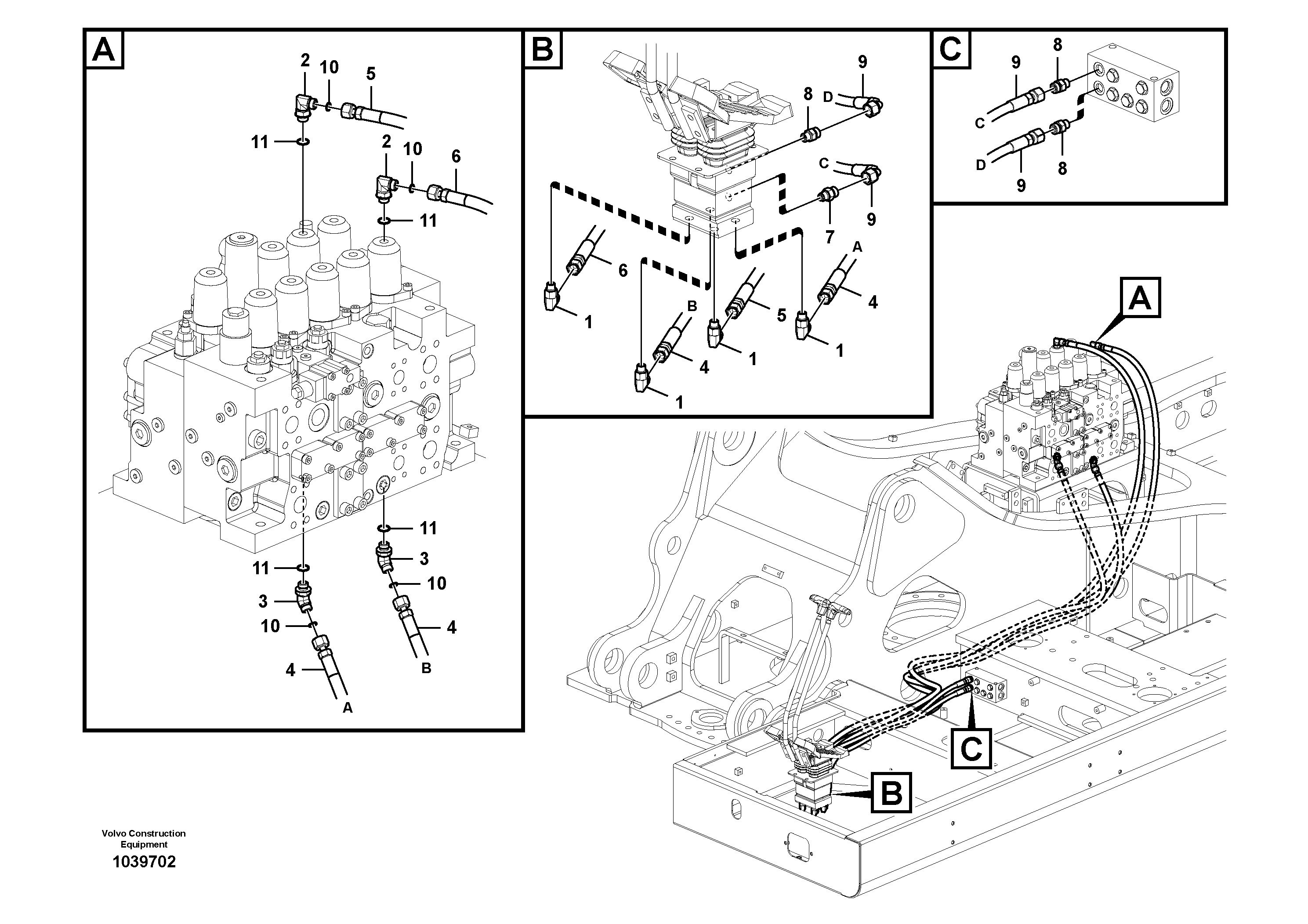 Схема запчастей Volvo EC360C - 52973 Servo system, control valve to remote control valve EC360C S/N 115001-