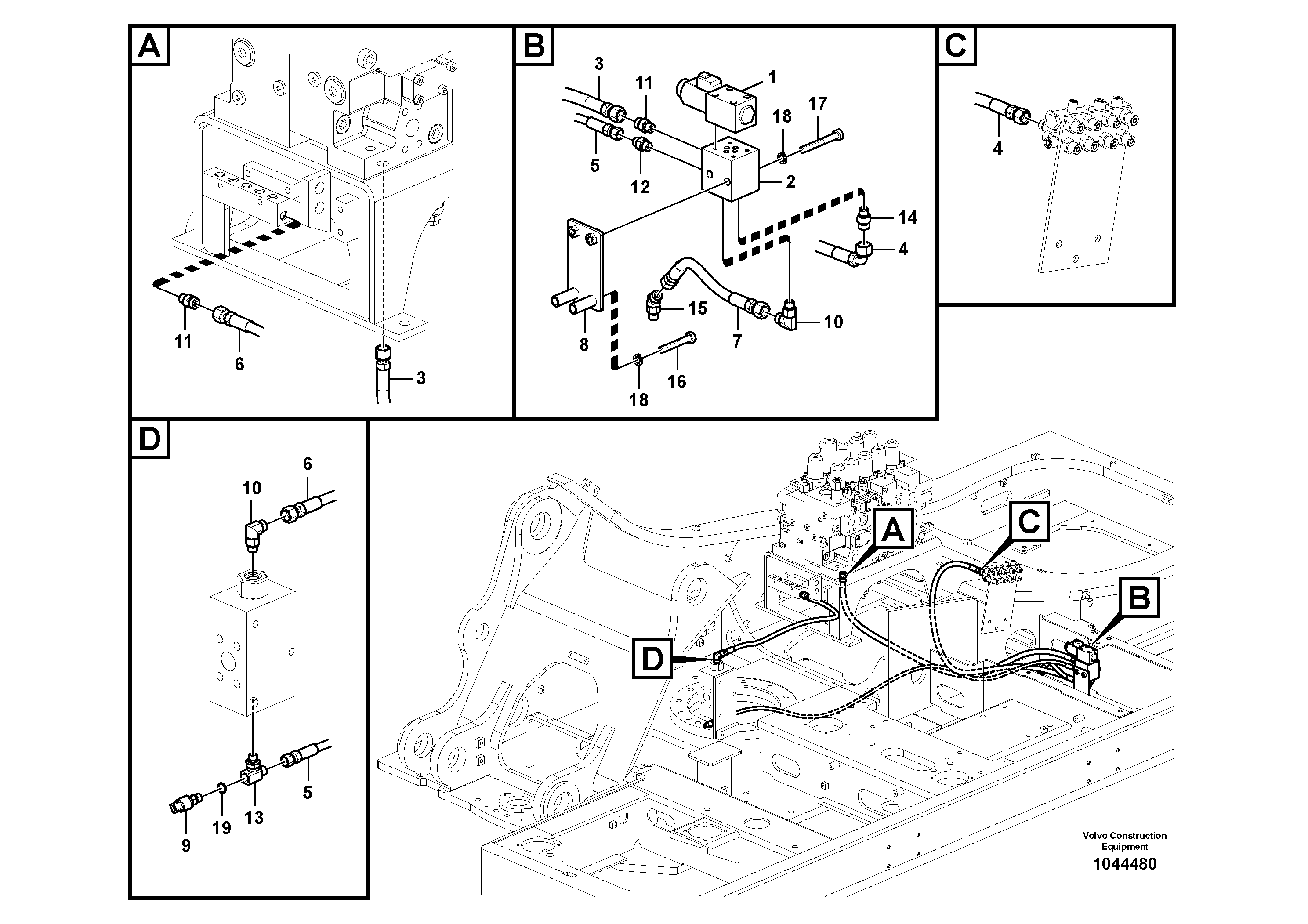Схема запчастей Volvo EC360C - 52975 Servo system, control valve to solenoid valve EC360C S/N 115001-