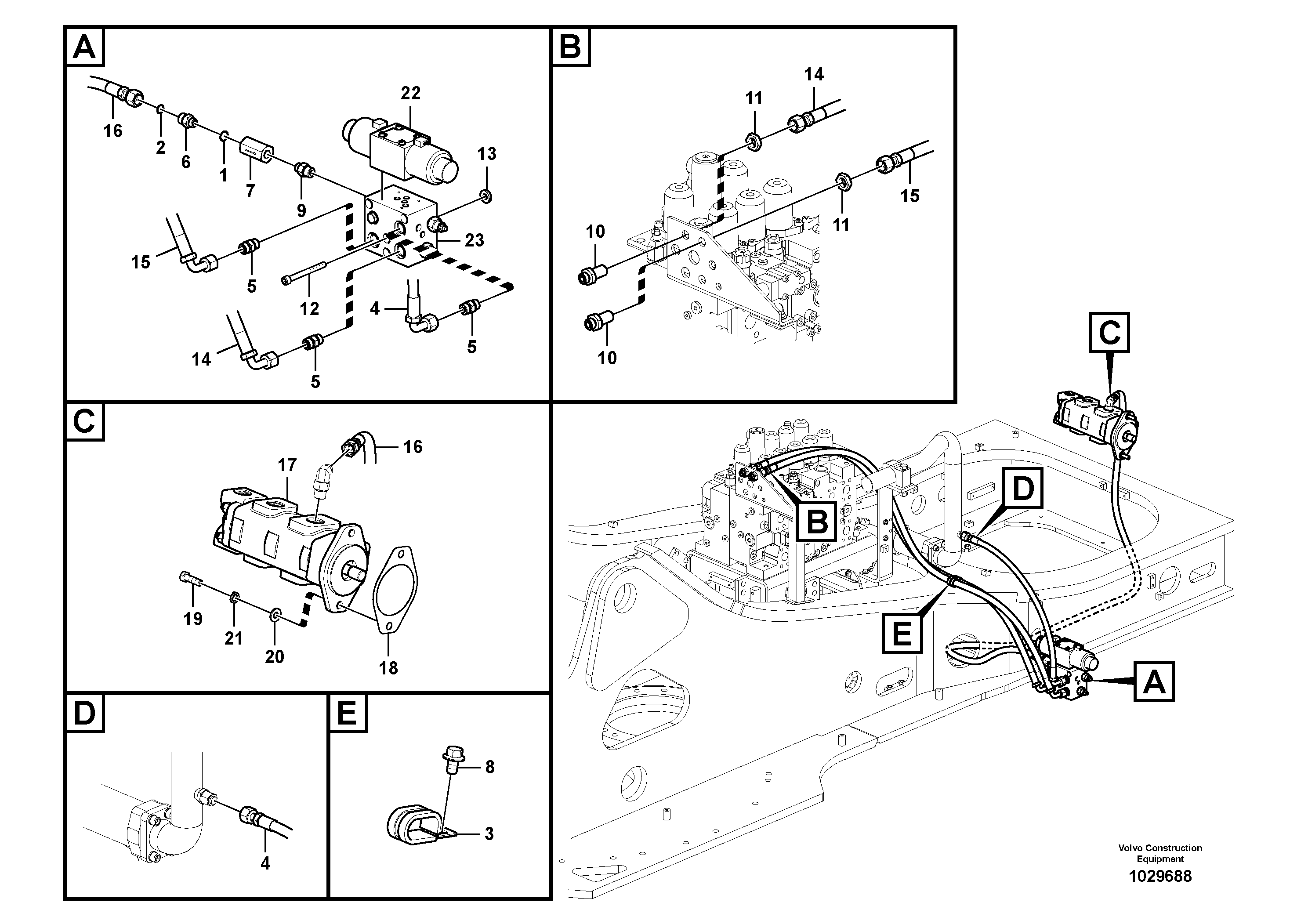 Схема запчастей Volvo EC360C - 17643 Working hydraulic, slope and rotator on upper frame EC360C S/N 115001-