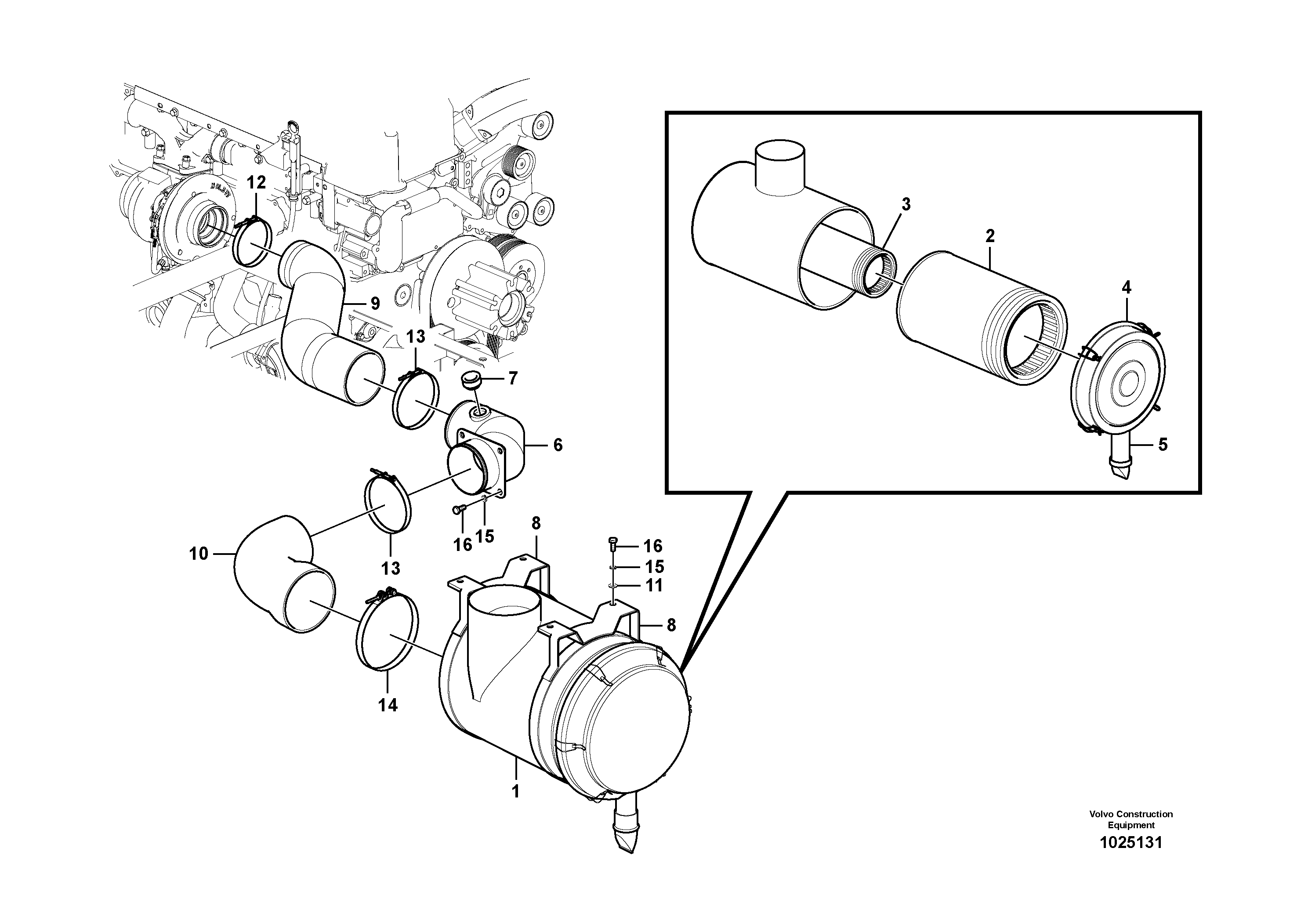 Схема запчастей Volvo EC360C - 57142 Система впуска EC360C S/N 115001-
