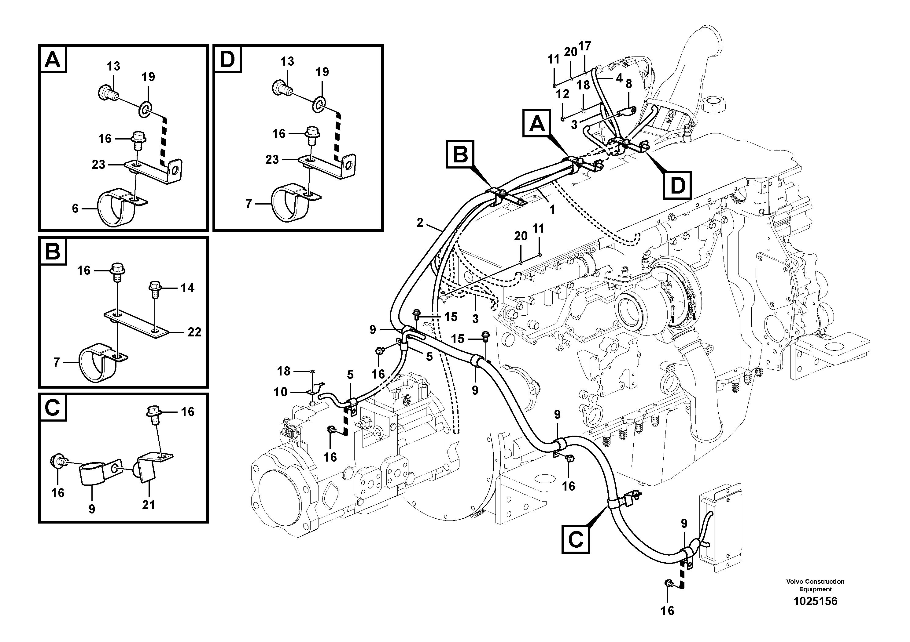 Схема запчастей Volvo EC360C - 8264 Cable harness, engine EC360C S/N 115001-