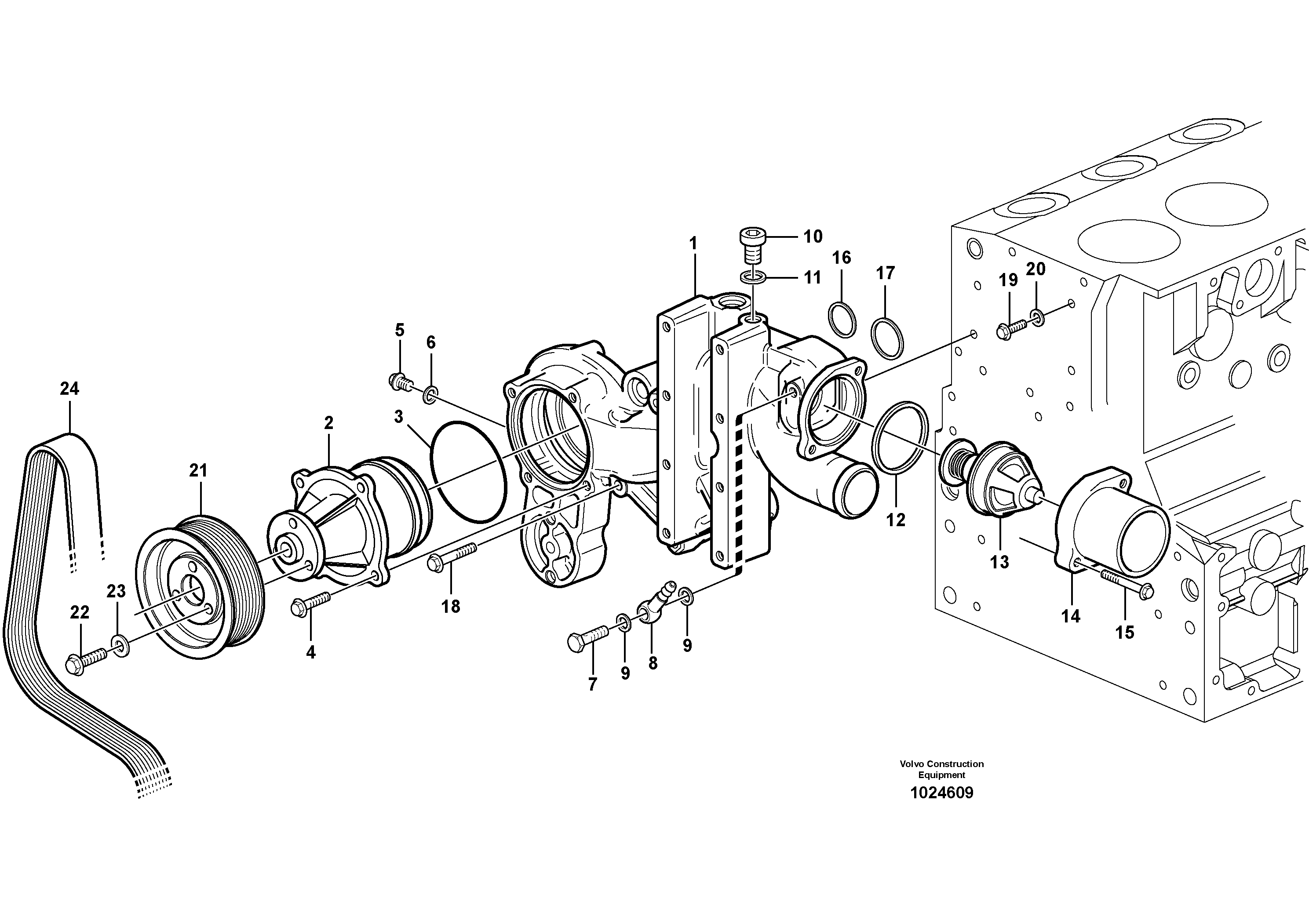 Схема запчастей Volvo EC180C - 19132 Water pump and thermostat housing EC180C
