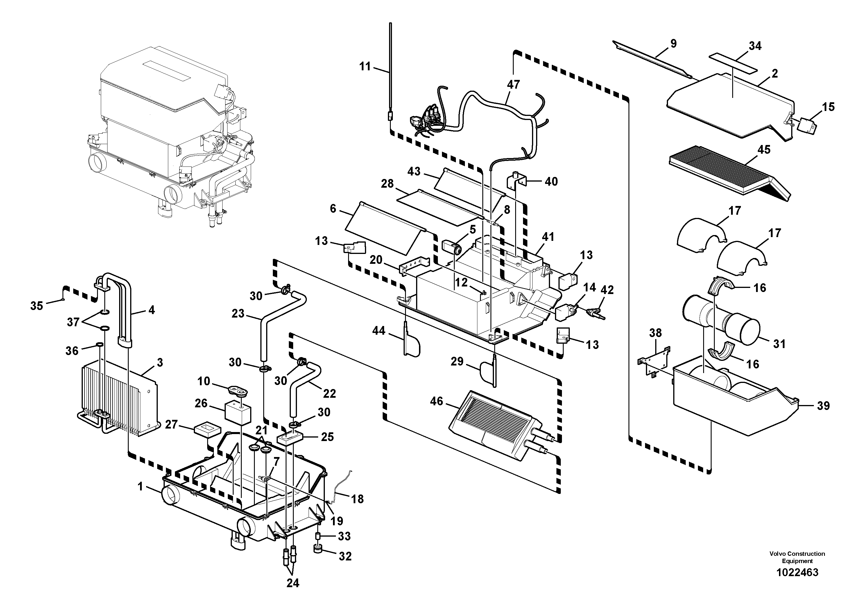 Схема запчастей Volvo EC180C - 104008 Air conditioning unit, cooling and heater EC180C