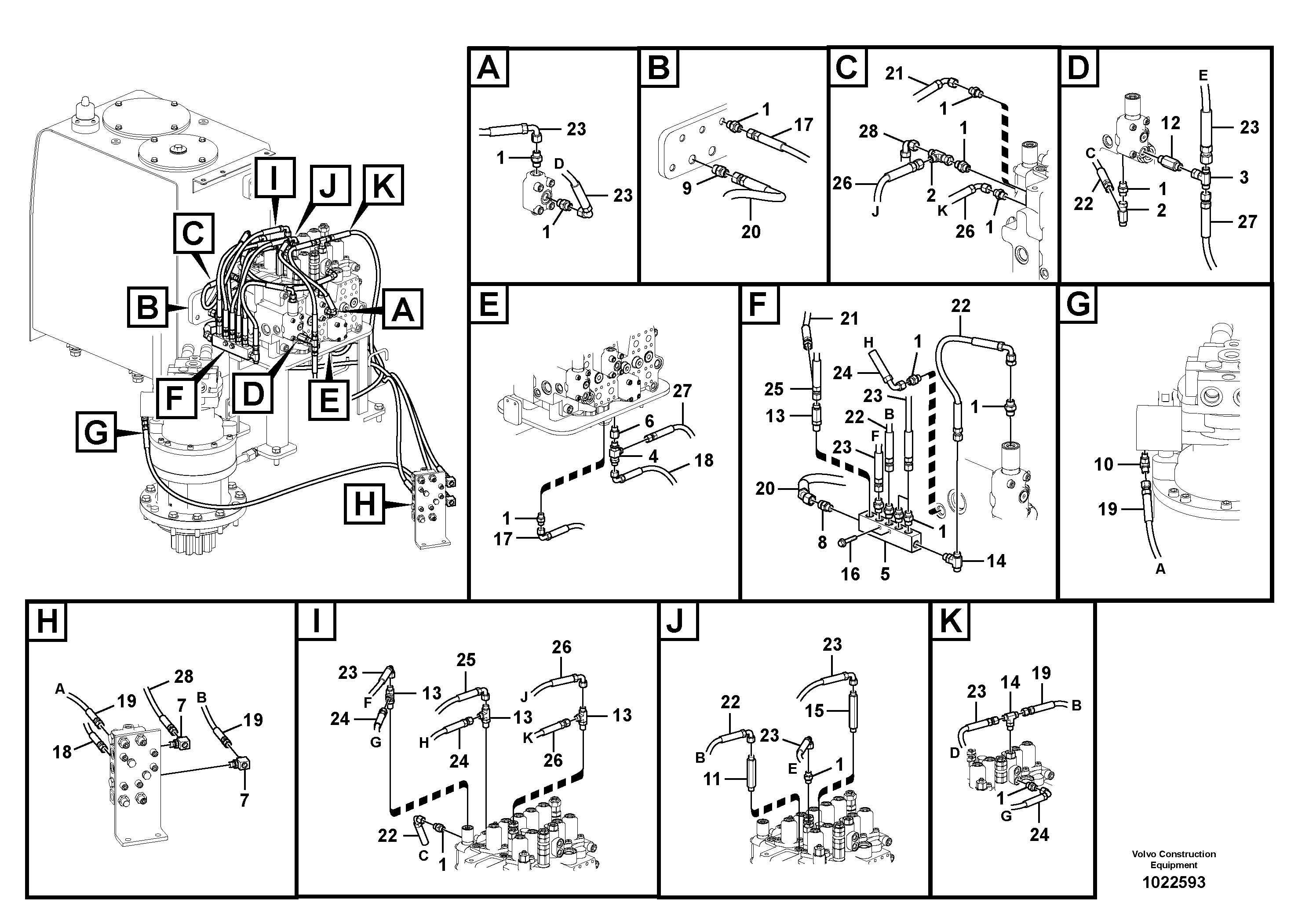 Схема запчастей Volvo EC180C - 102190 Servo system, control valve piping EC180C
