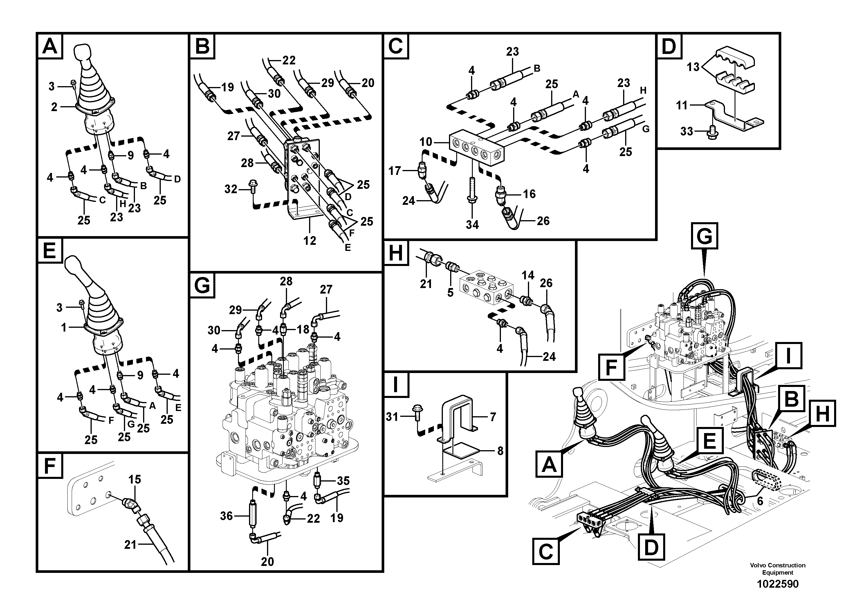 Схема запчастей Volvo EC180C - 105948 Servo system, control valve to remote control valve EC180C