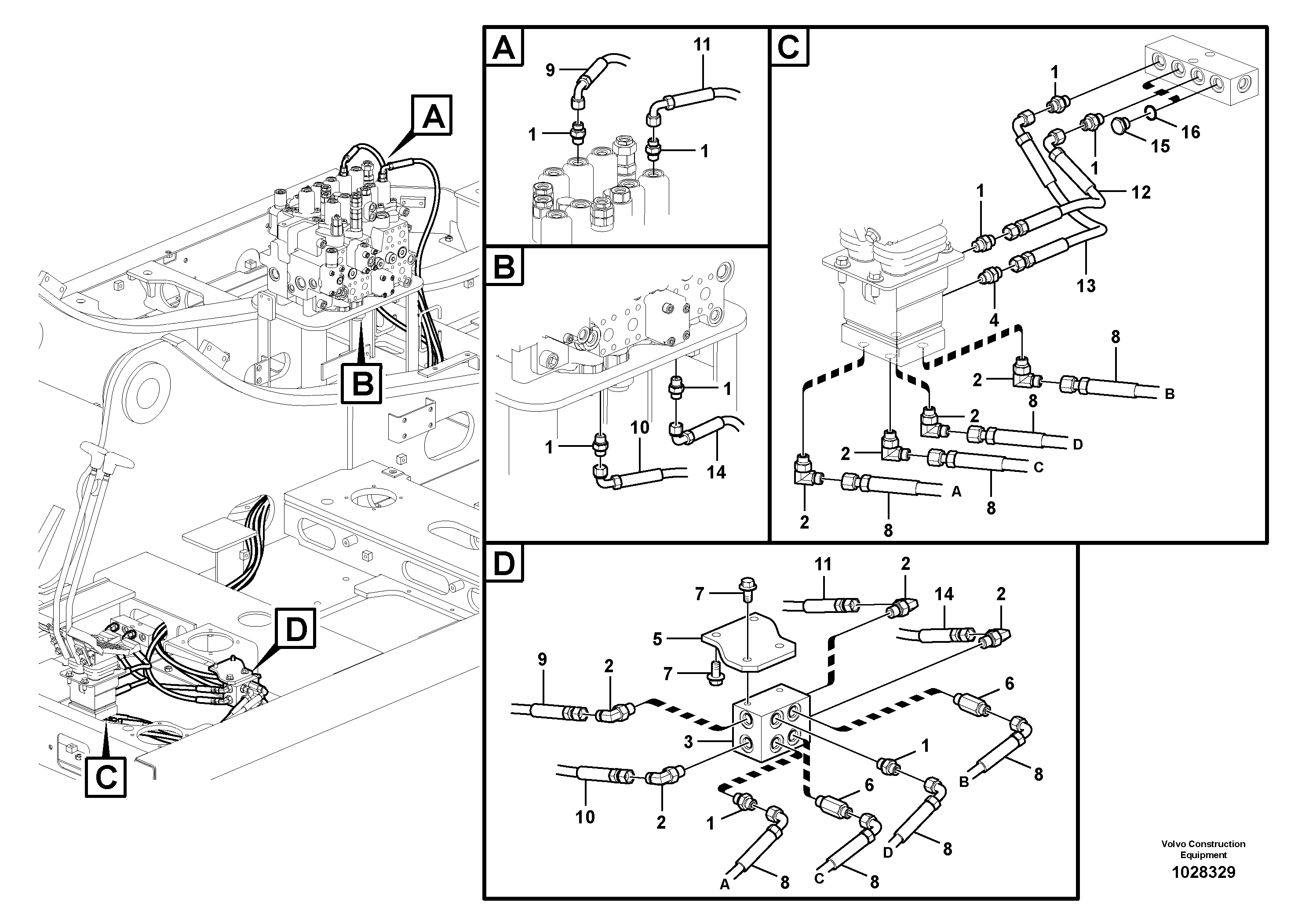 Схема запчастей Volvo EC180C - 51949 Servo system, control valve to remote control valve pedal EC180C