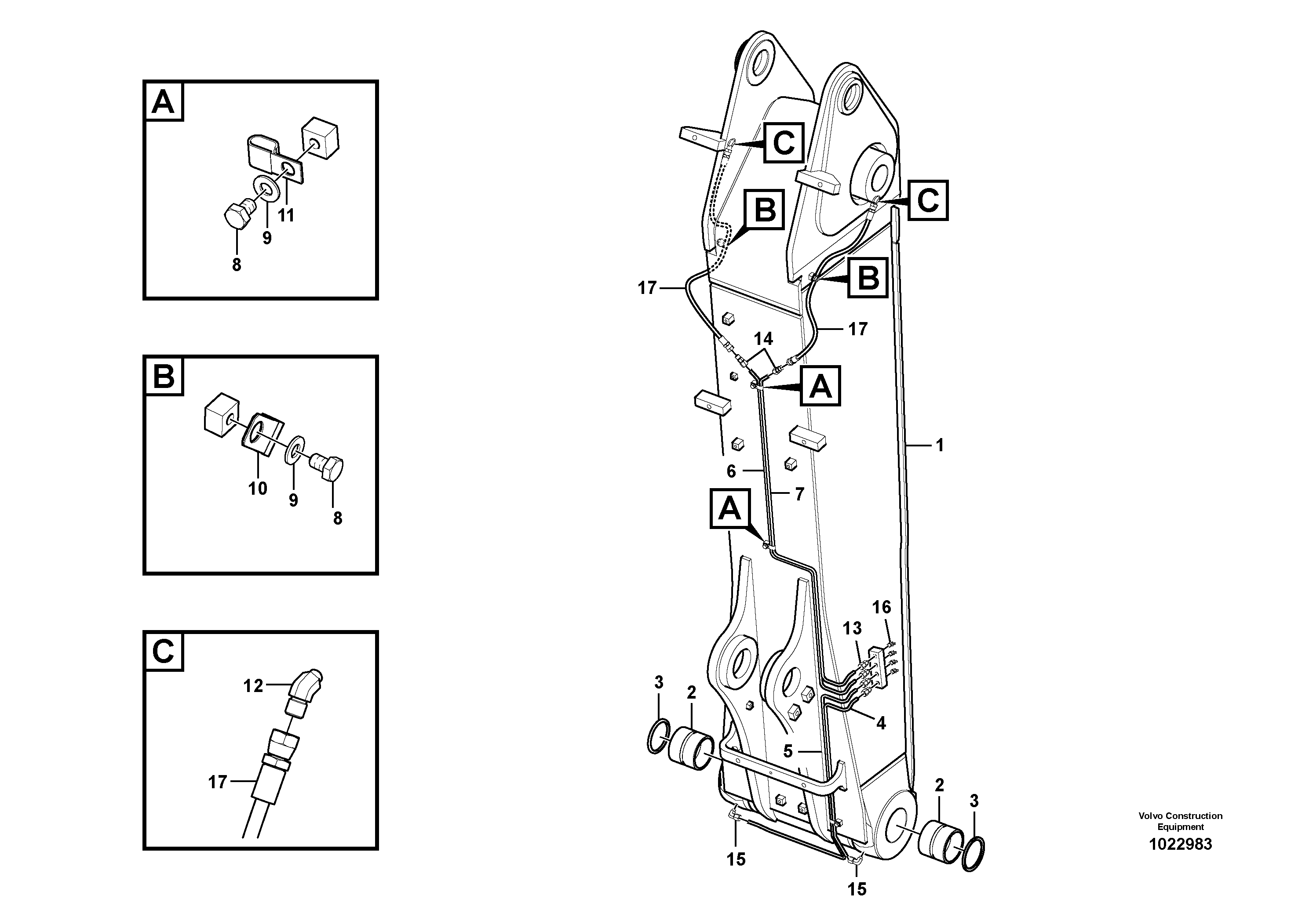 Схема запчастей Volvo EC180C - 19041 Boom and grease piping, adjustable 1st EC180C